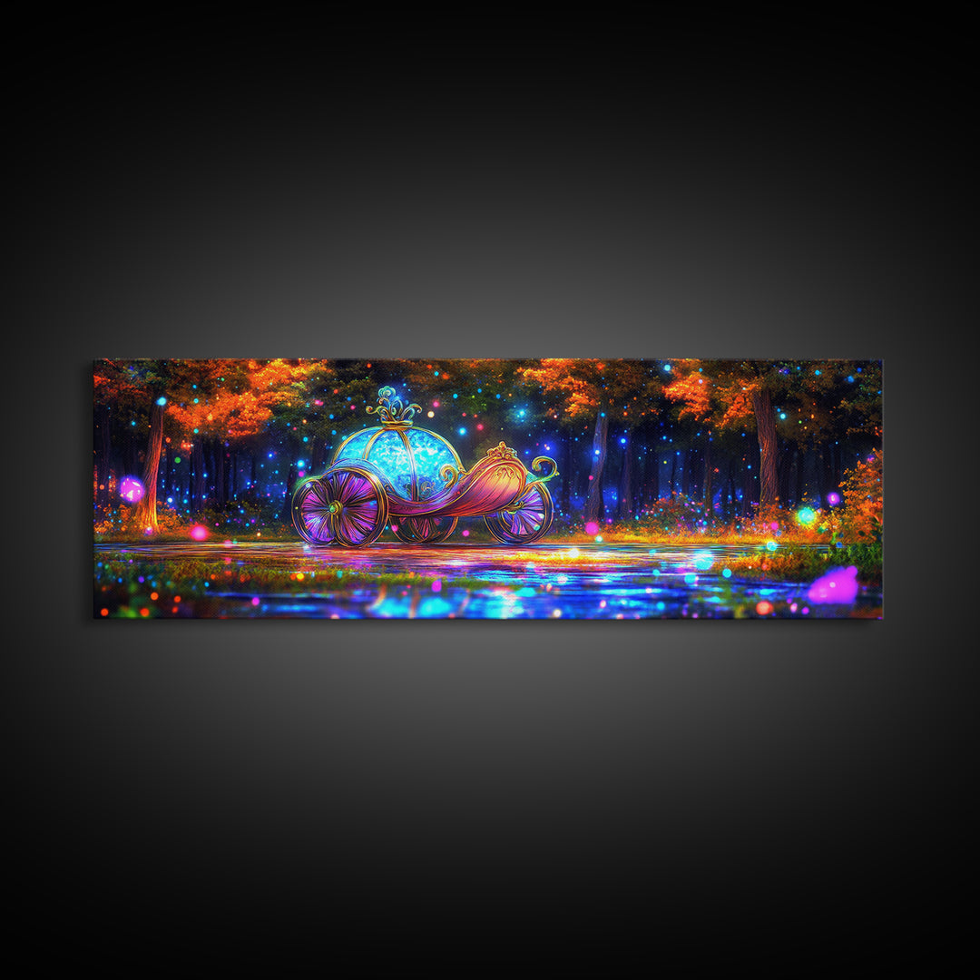 Enchanted Pumpkin Carriage Wall Art, Fairy Tale Canvas Print, Whimsical Nursery Decor, Magical Forest Fantasy Artwork For Girls Room