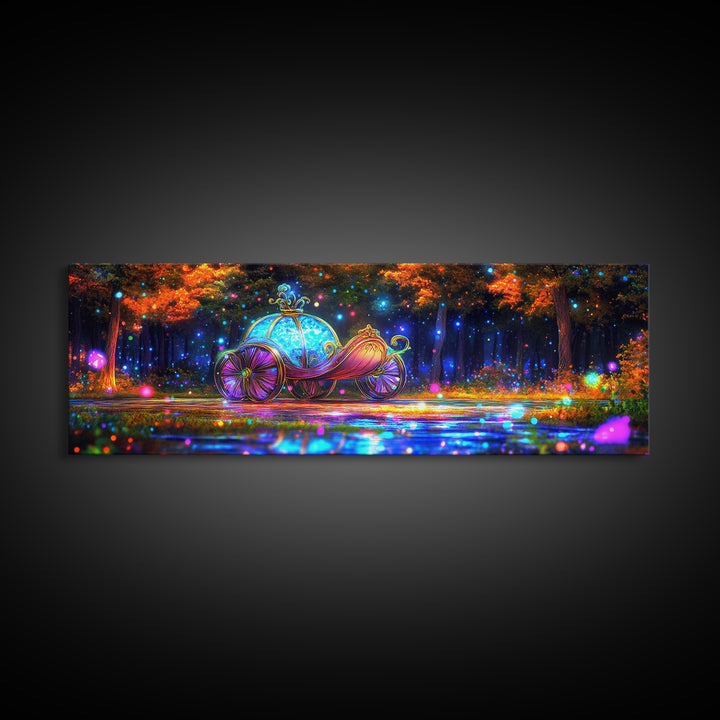 Enchanted Pumpkin Carriage Wall Art, Fairy Tale Canvas Print, Whimsical Nursery Decor, Magical Forest Fantasy Artwork For Girls Room