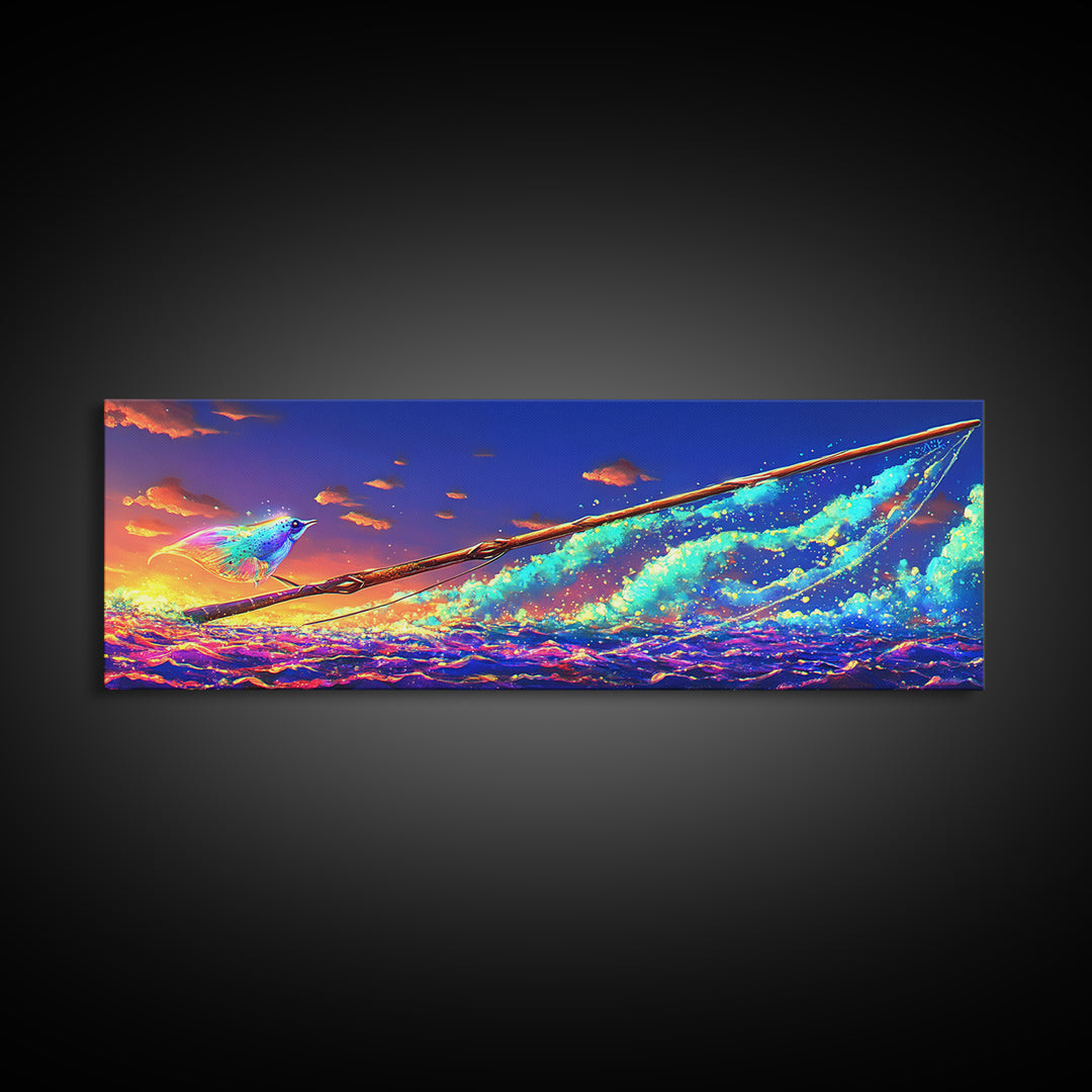 Glowing Sailboat On Sunset Waves Canvas Print, Nautical Wall Art, Ocean Decor, Vibrant Coastal Art For Beach House Decor