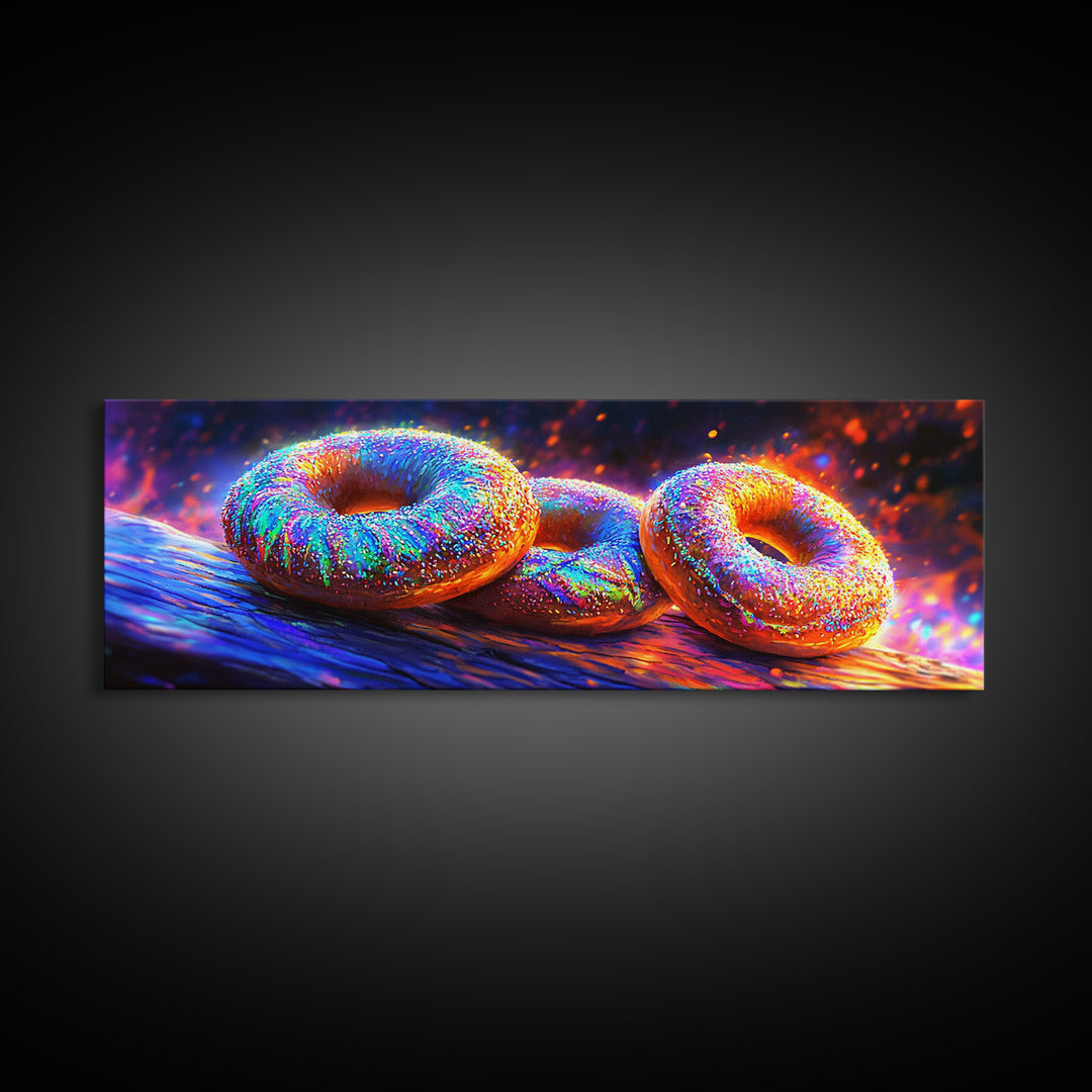 Sparkling Donuts On Rustic Wood Canvas Print, Bakery Wall Art, Cute Kitchen Decor, Dessert Art Print, Food Lover Gift And Cafe Decor