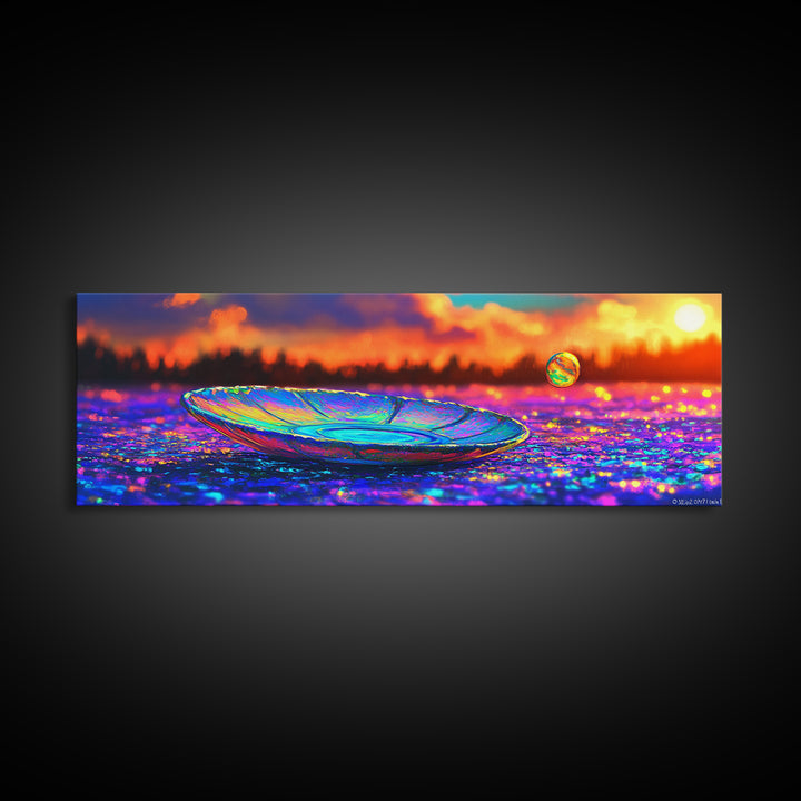 Iridescent Glass Plate At Sunset Canvas Print, Abstract Still Life Wall Art, Colorful Home Decor, Modern Kitchen Art Print