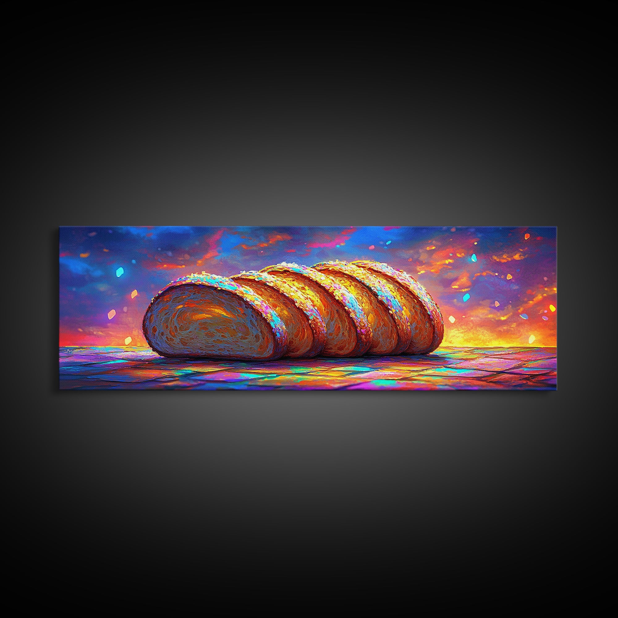 Golden Sliced Bread Loaf At Sunset Wall Art, Bakery Wall Art, Kitchen Decor, Foodie Gift, Rustic Kitchen Art Print, Cafe Wall Decor