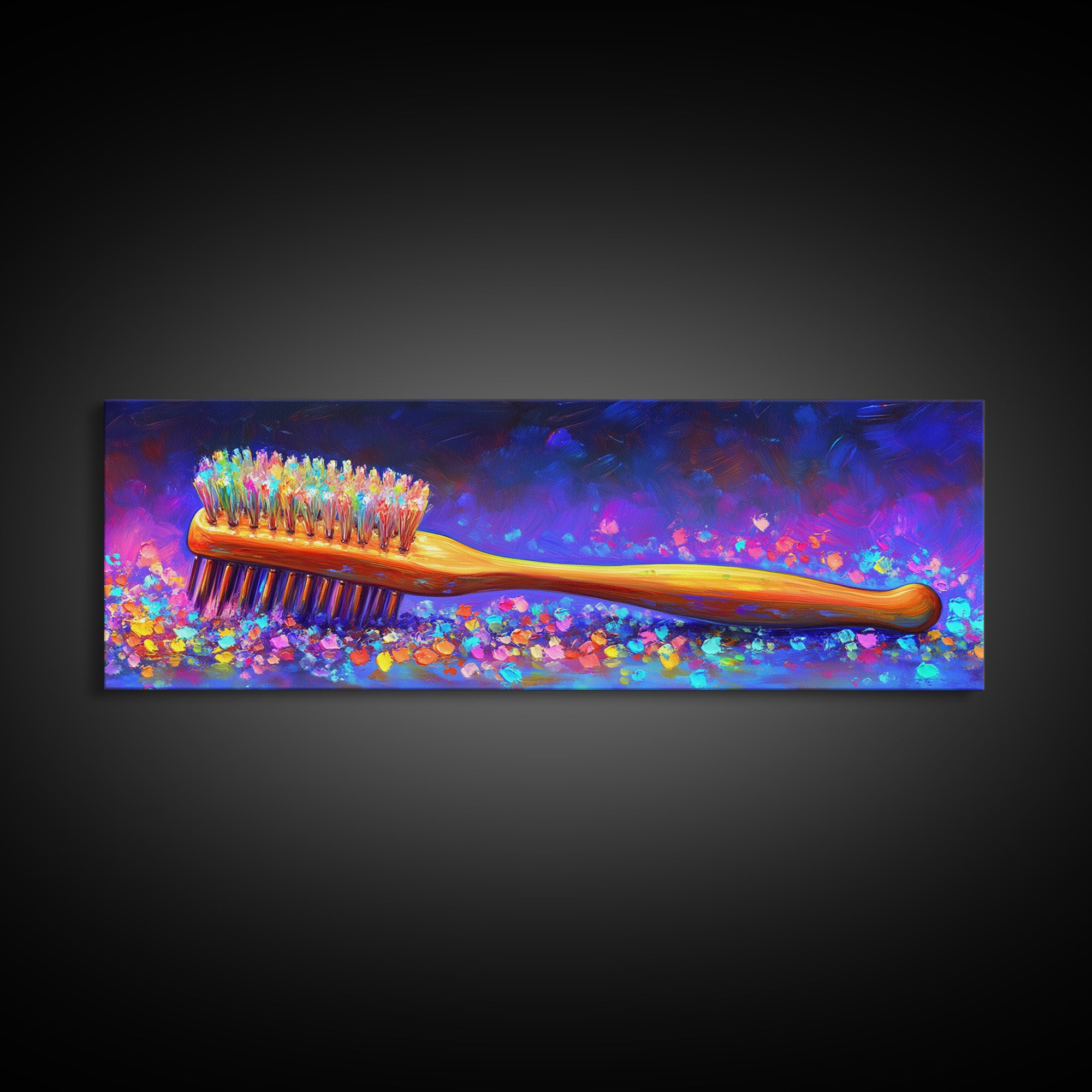Bright Toothbrush Canvas Print, Funny Bathroom Wall Art, Colorful Dental Office Decor, Toothbrush Art, Dental Hygienist Gift