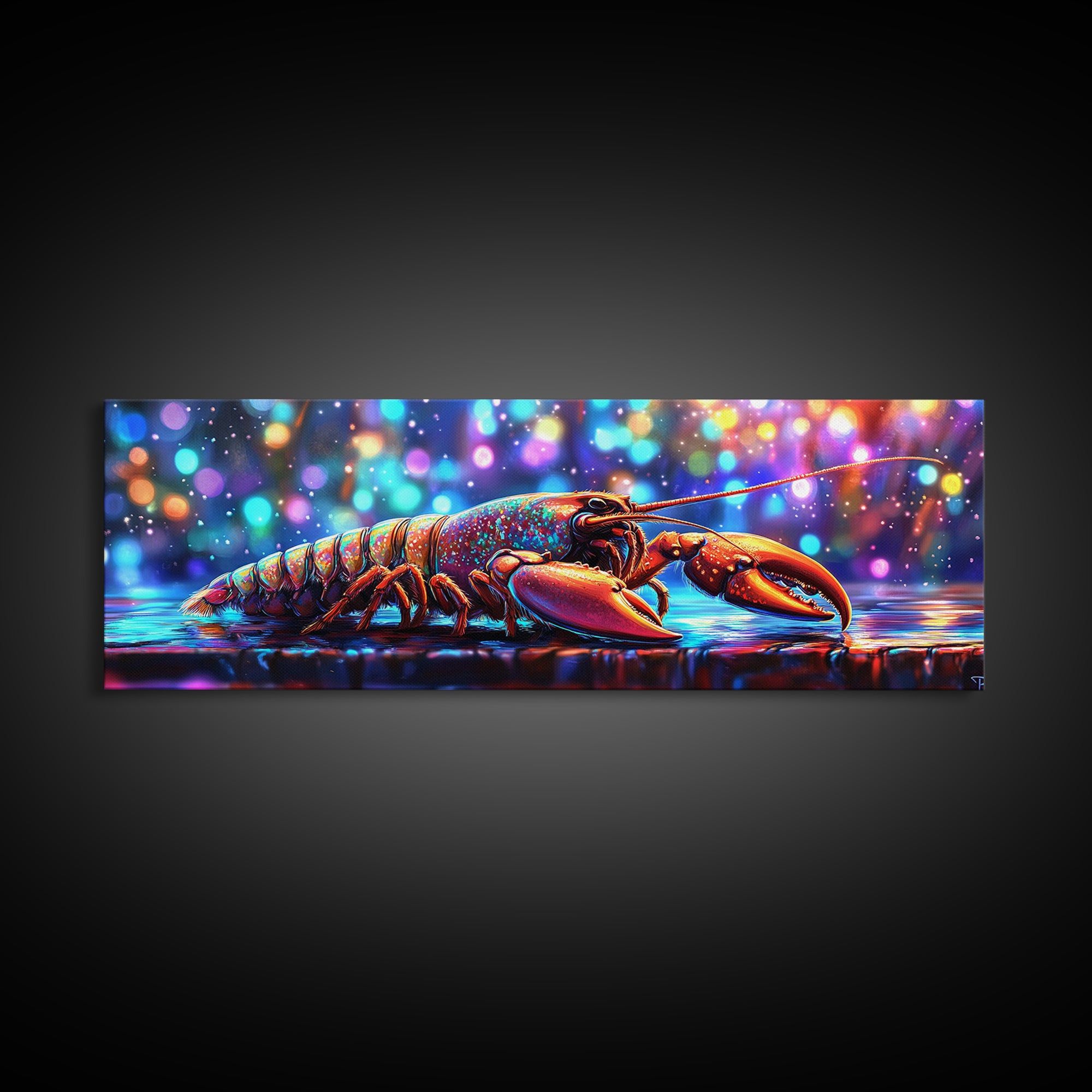 Iridescent Lobster With Bokeh Lights, Coastal Canvas Print, Seafood Kitchen Wall Art, Nautical Decor For Beach House Gift