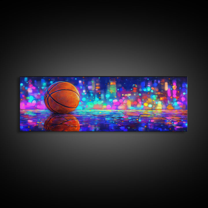 Basketball On Rainy Court Wall Art, Urban Sports Print, Man Cave Decor For Game Room, Boys Room, And Sports Fan Gift For Him