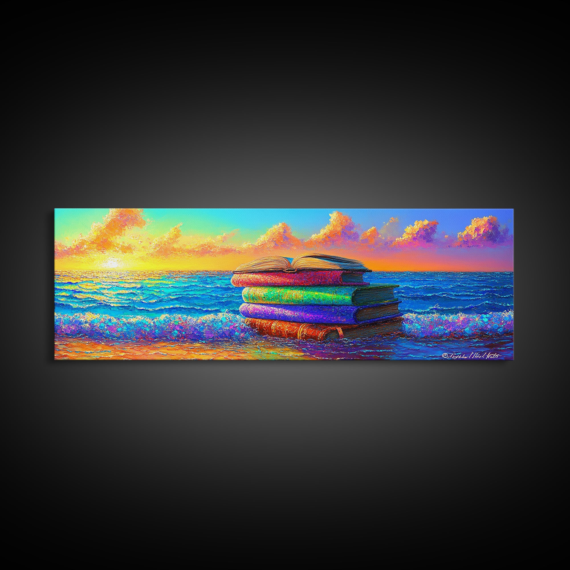 Stacked Beach Towels Beside Turquoise Waves Canvas Print, Coastal Wall Art, Beach House Decor, Summer Wall Decor, Gift For Her