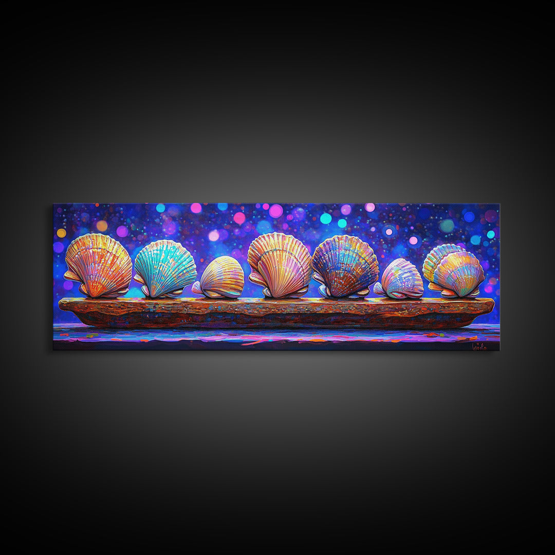 Rainbow Seashells On Driftwood Wall Art, Coastal Decor, Ocean Wall Art Print, Beach House Gallery Wall Gift Idea For Her