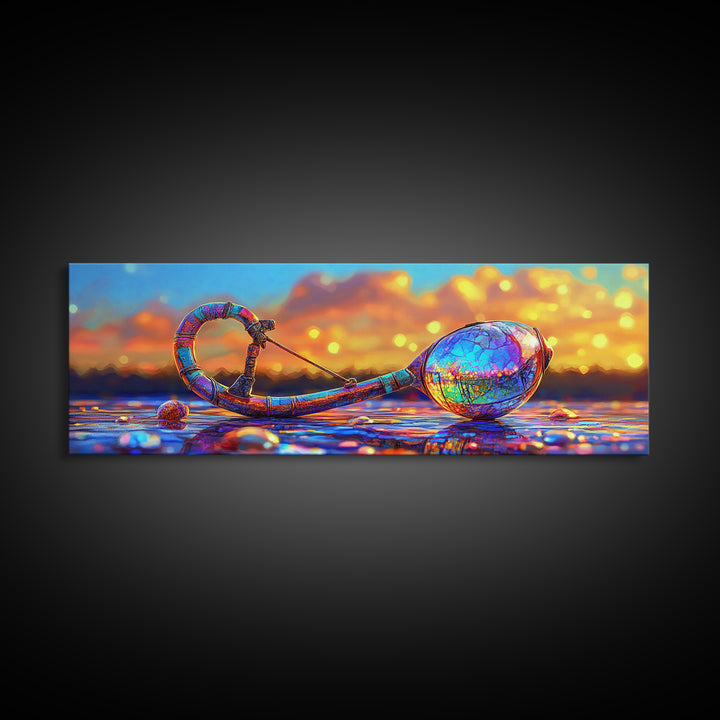 Iridescent Antique Key And Jewel Egg Wall Art, Fantasy Coastal Canvas Print For Mystical Beach House Decor And Unique Gift