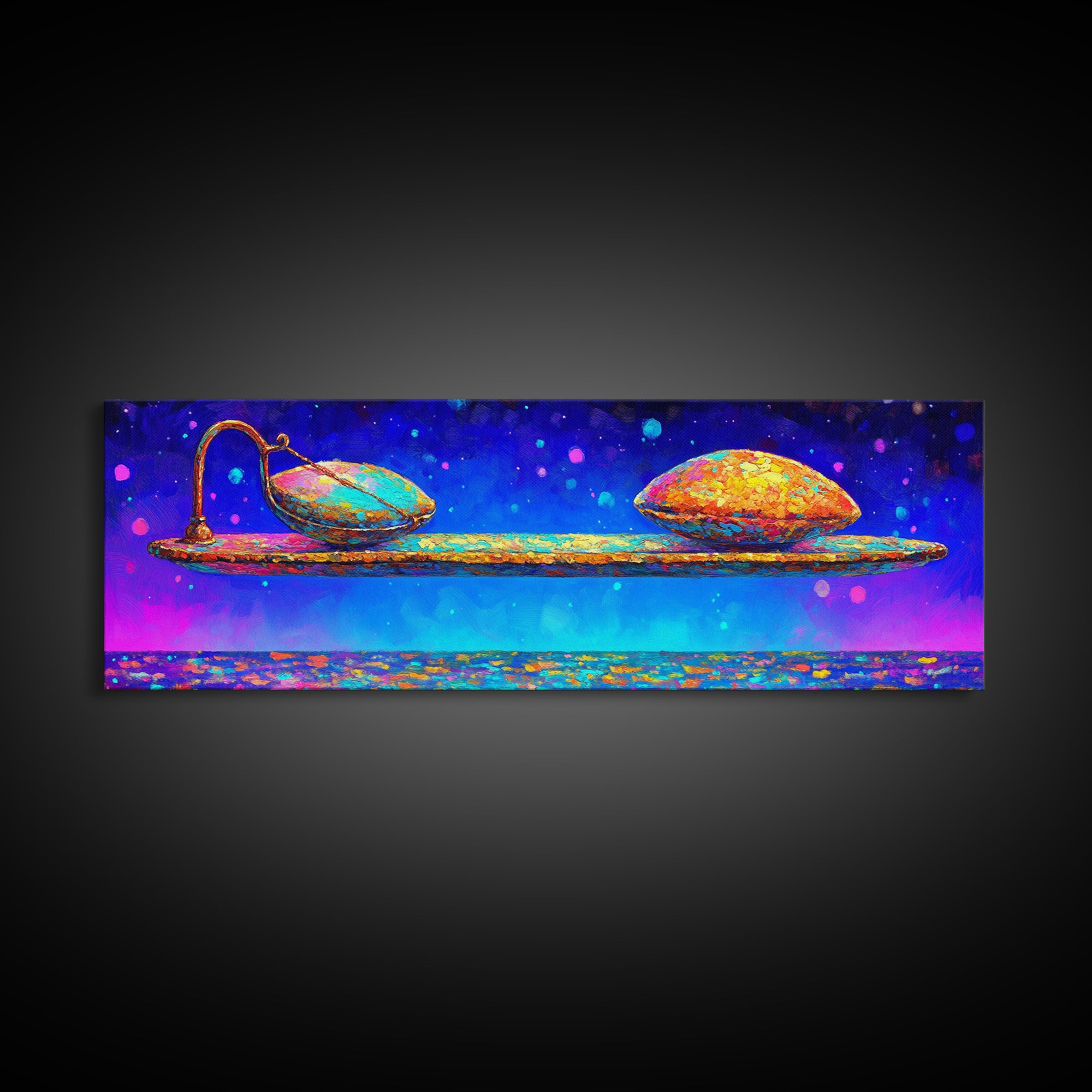 Floating Spoon With Two Colorful Pods Canvas Print, Whimsical Wall Art, Abstract Still Life, Dopamine Decor, Unique Gift