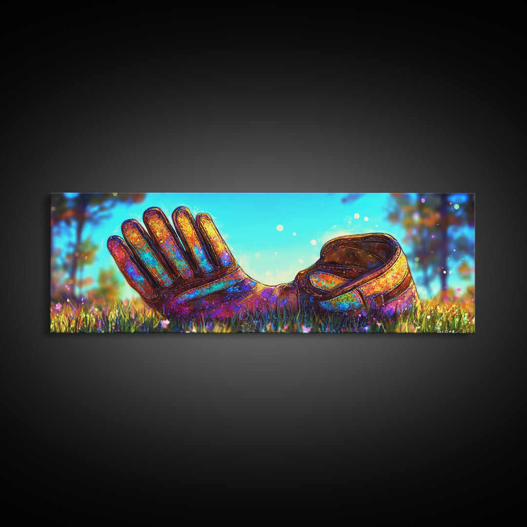 Rainbow Baseball Glove In Grass Canvas Print, Sports Wall Art, Baseball Decor, Boys Room Game Room Gift For Him, Man Cave Decor