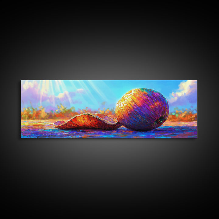 Sunlit Rainbow Seashell And Orange Shell Canvas Print, Coastal Beach Wall Art, Tropical Ocean Decor, Bright Gift For Her