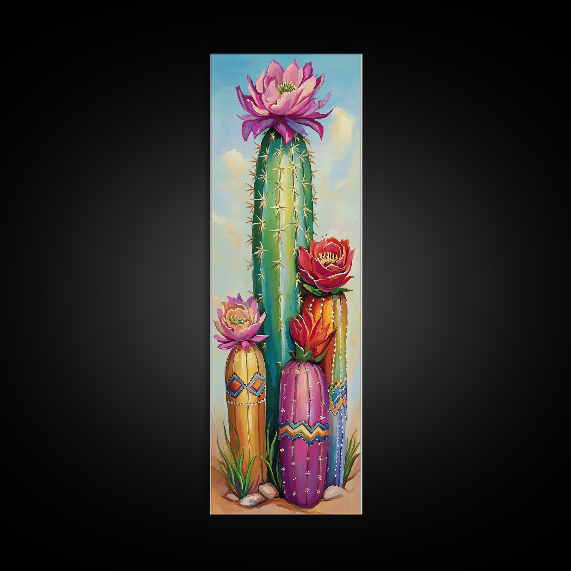 Blooming Desert Cactus Garden Wall Art, Colorful Southwest Canvas Print, Boho Western Living Room Decor, Nature Lover Gift