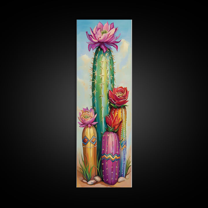 Blooming Desert Cactus Garden Wall Art, Colorful Southwest Canvas Print, Boho Western Living Room Decor, Nature Lover Gift