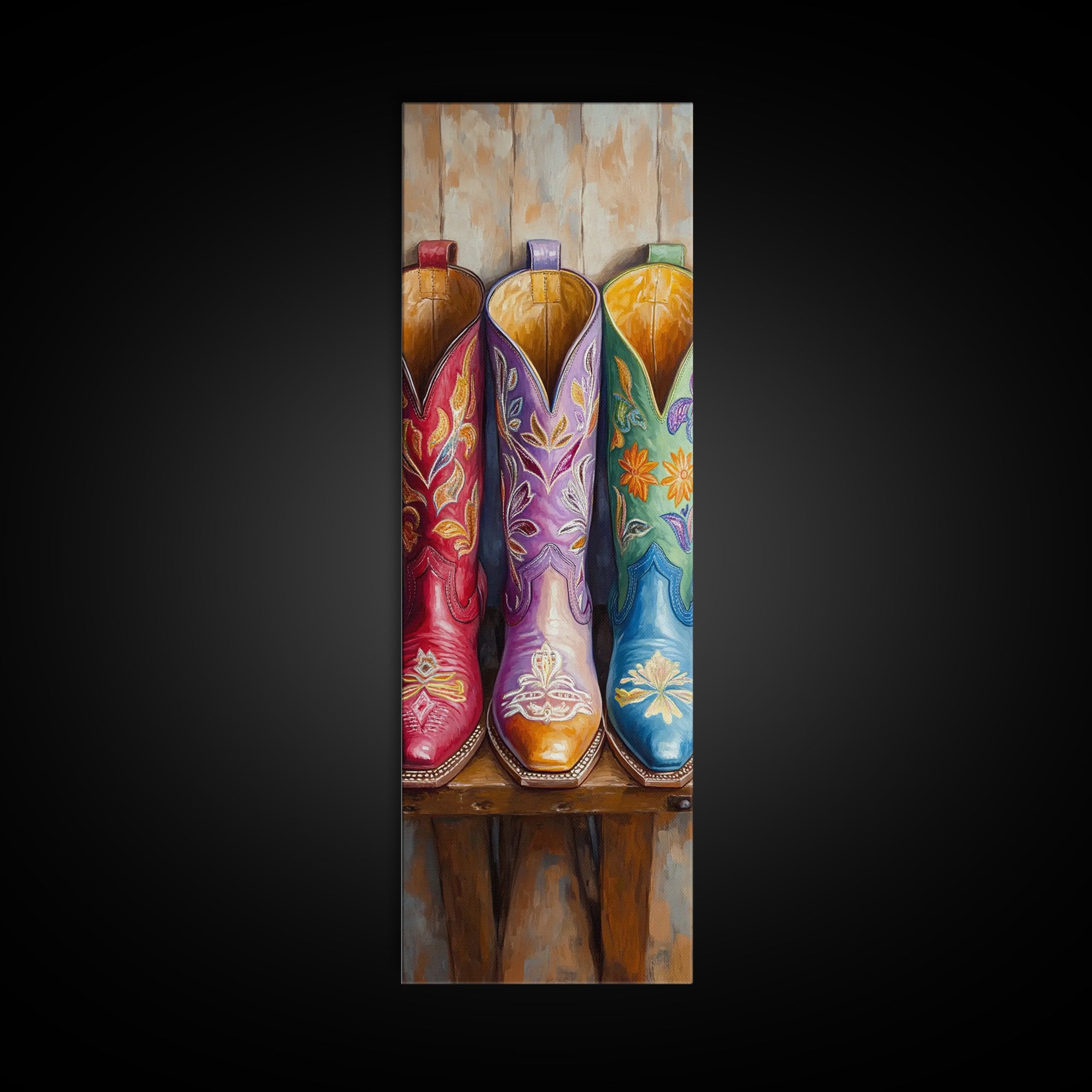 Close Up Floral Cowboy Boots Canvas Print, Western Wall Art, Cowgirl Decor, Southwestern Decor, Rustic Home Decor, Gift For Her