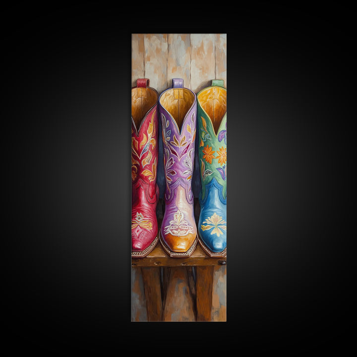 Close Up Floral Cowboy Boots Canvas Print, Western Wall Art, Cowgirl Decor, Southwestern Decor, Rustic Home Decor, Gift For Her