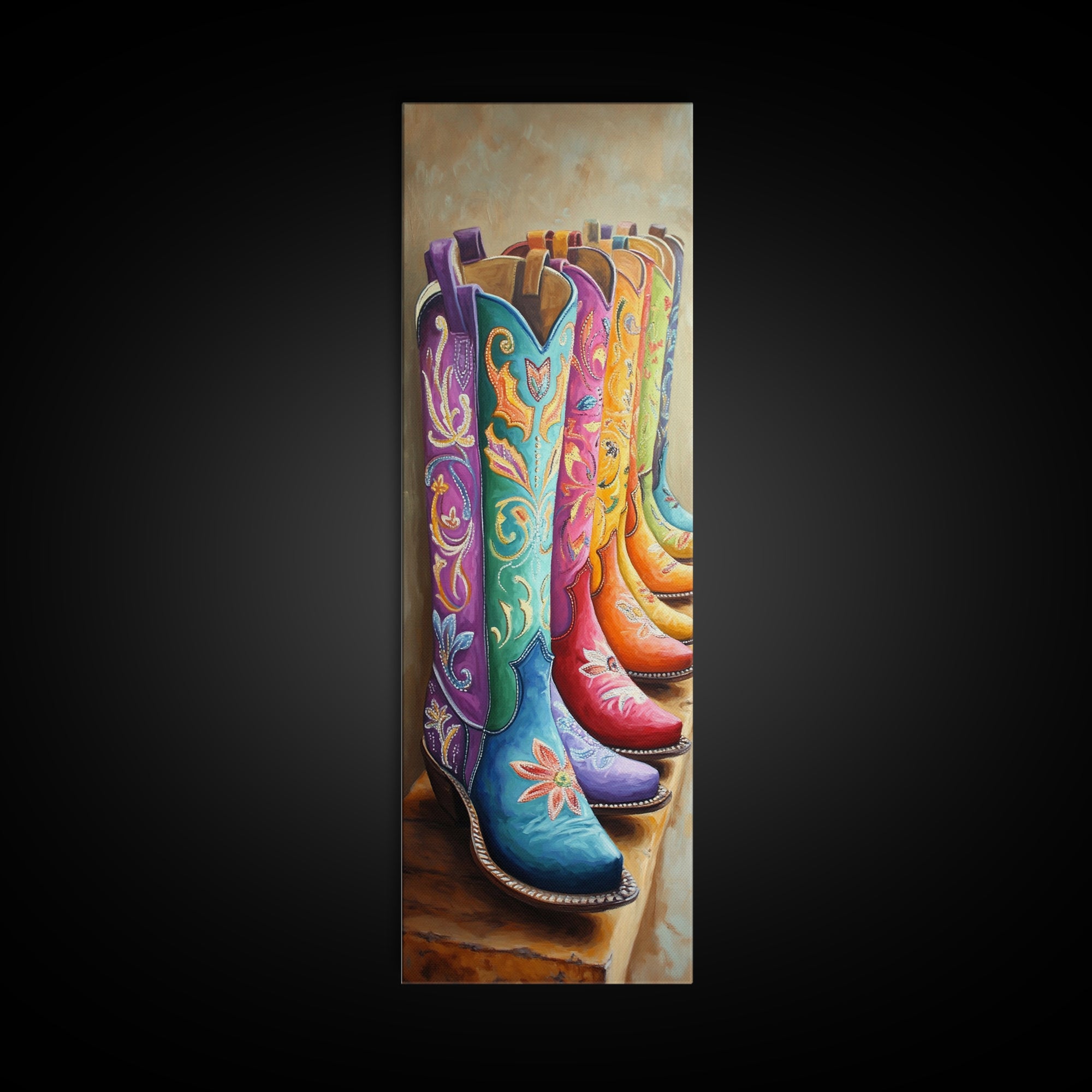 Bright Turquoise Pink Cowboy Boots Canvas Print, Western Wall Art, Cowgirl Room Decor, Boho Ranch Housewarming Gift For Her