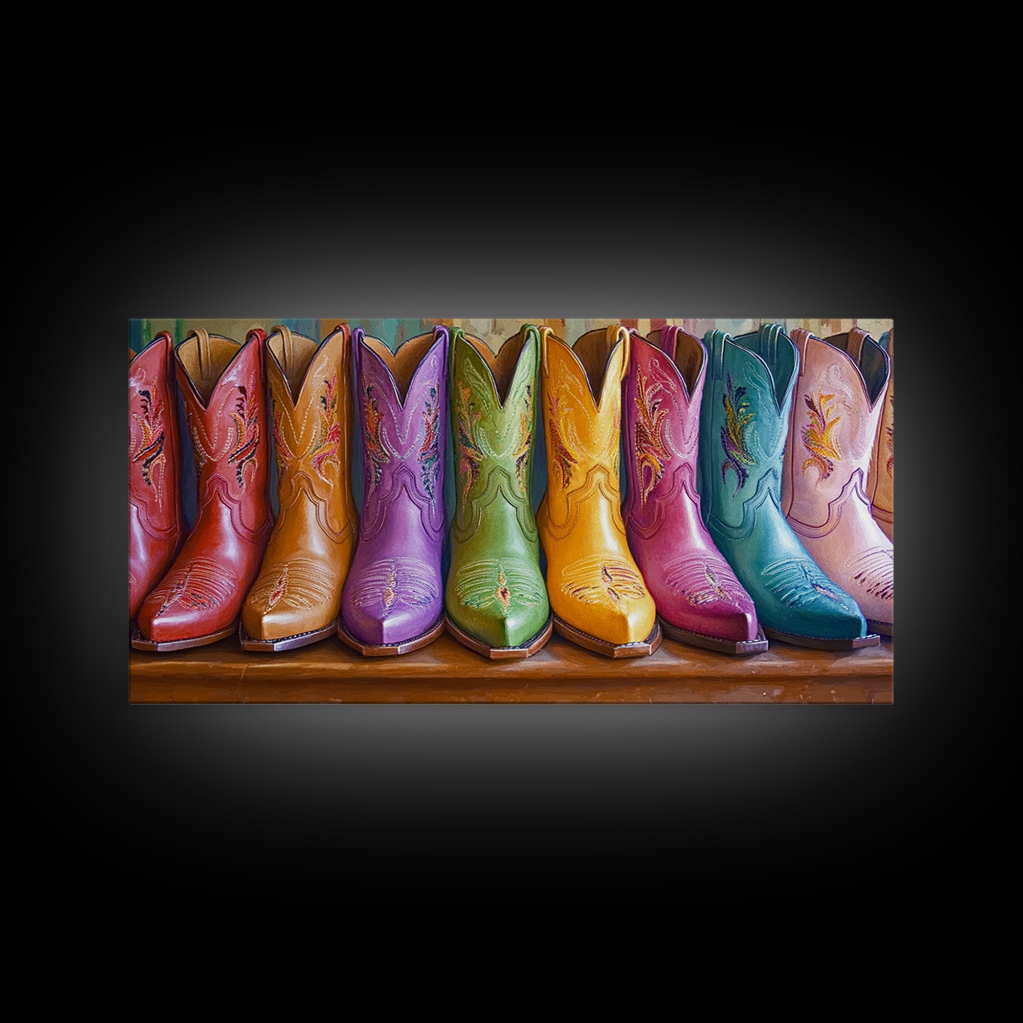 Bright Leather Cowgirl Boots With Floral Stitching Wall Art, Western Decor, Boho Wall Art Print, Rustic Farmhouse Gift For Her