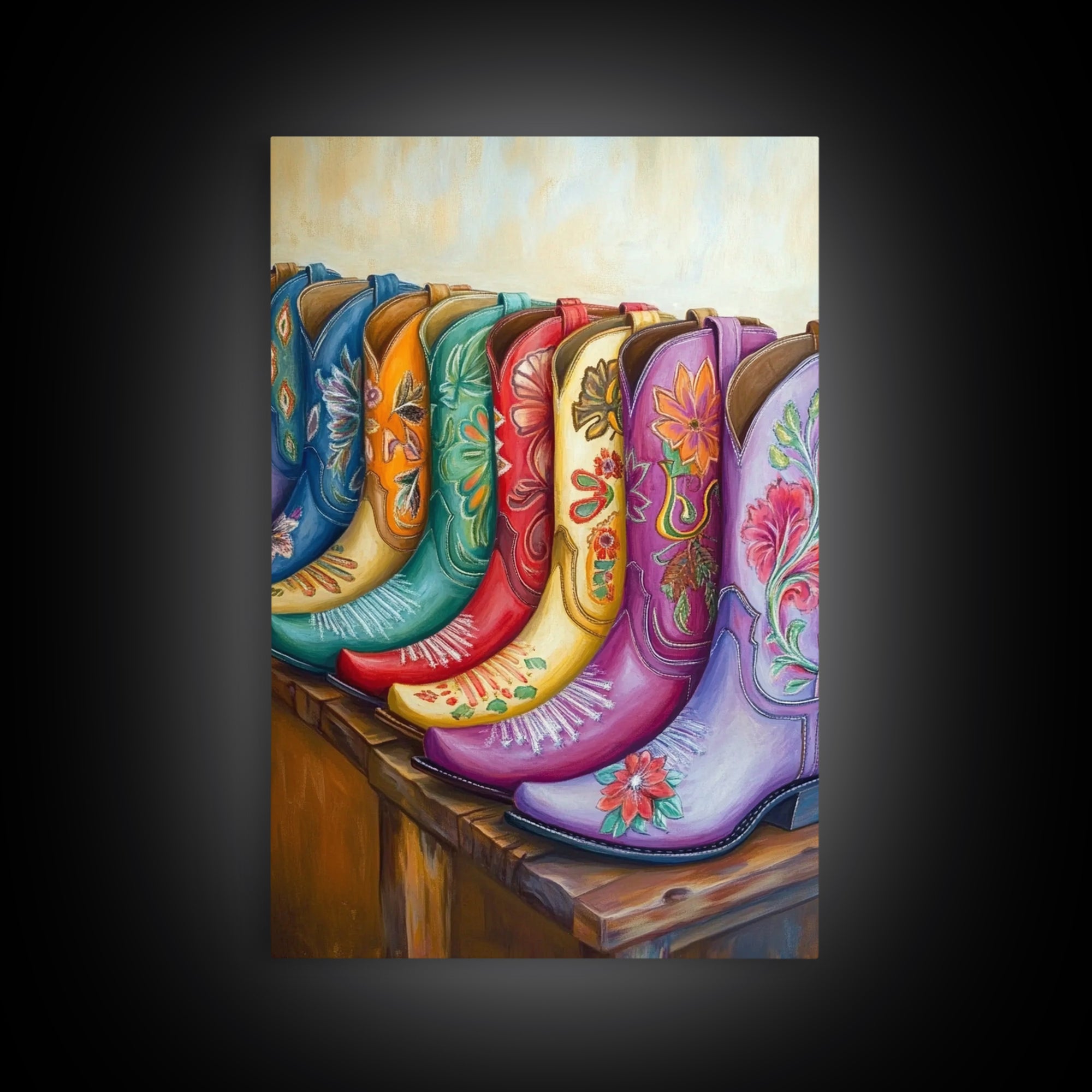 Vibrant Floral Cowboy Boots Wall Art, Western Canvas Print, Cowgirl Bedroom Decor, Rustic Boho Home Decor, Living Room Art, Gift For Her