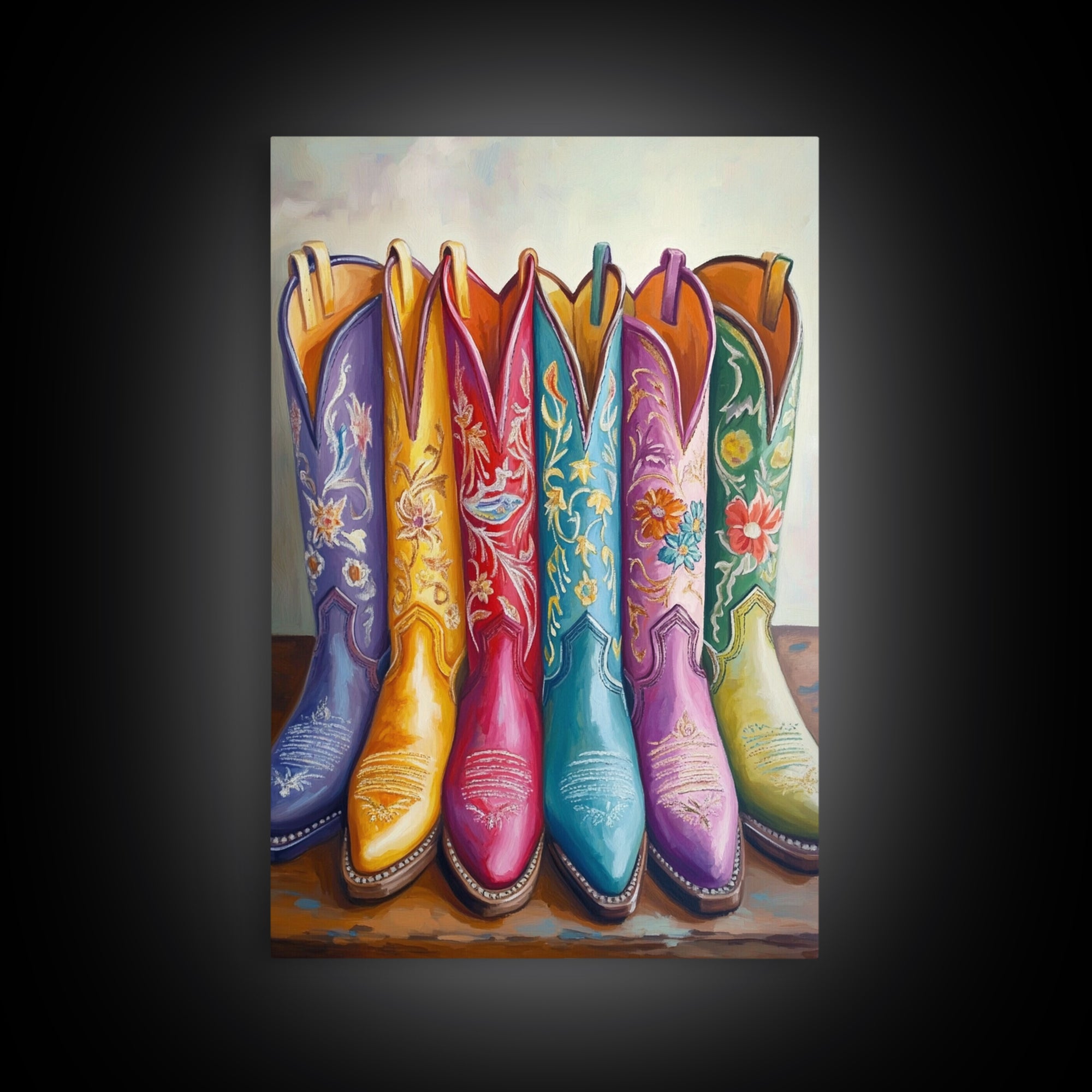 Tall Turquoise Red And Purple Cowboy Boots Canvas Print, Floral Western Wall Art, Cowgirl Ranch Decor, Gift For Her Home Decor