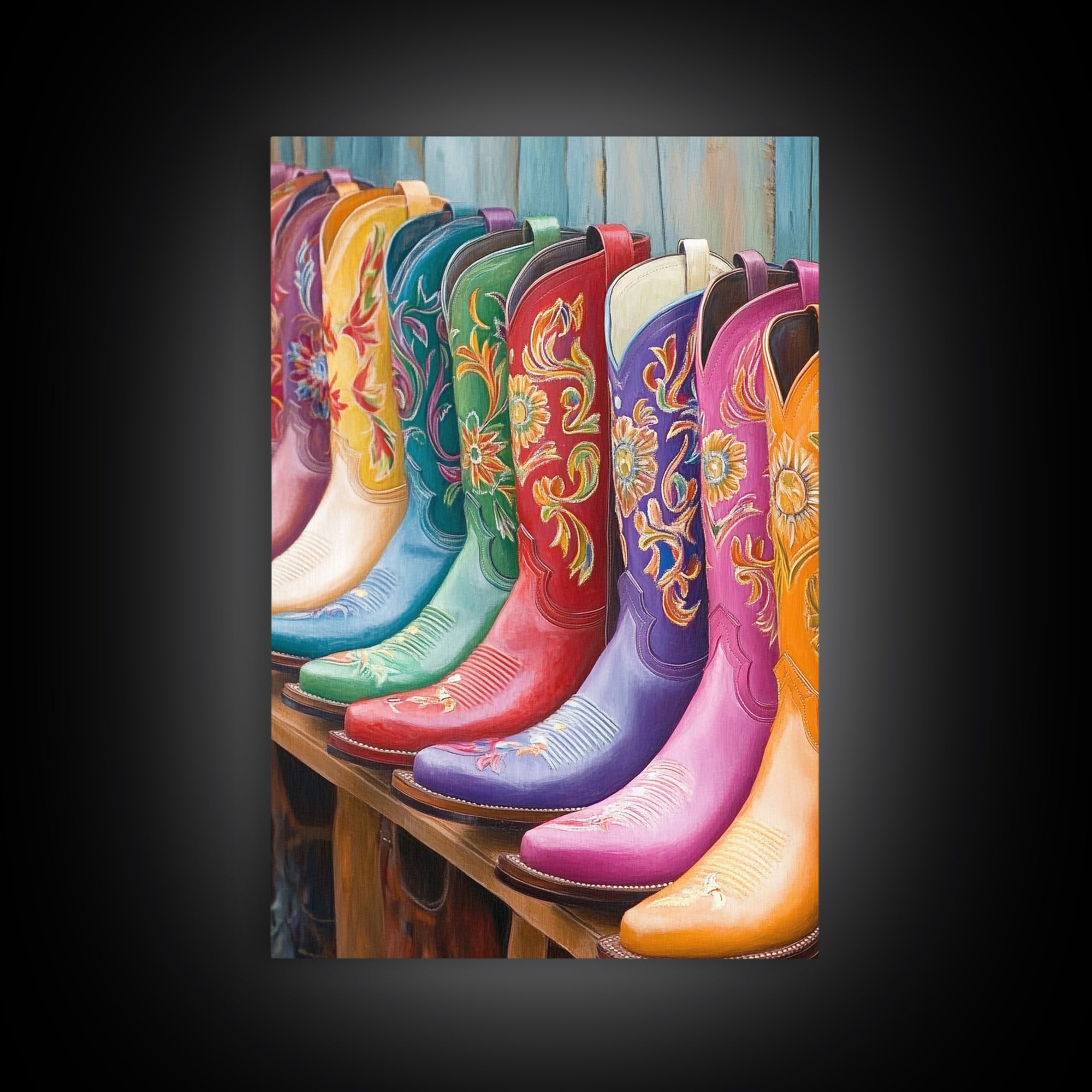 Bright Floral Cowboy Boots Wall Art, Western Boot Print, Cowgirl Room Decor, Rustic Farmhouse Canvas Wall Art, Housewarming Gift