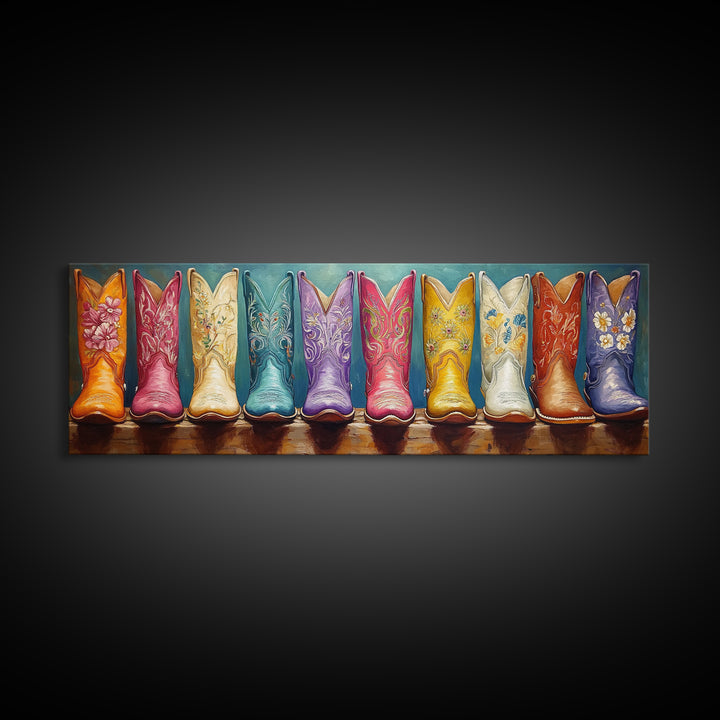 Vibrant Floral Cowgirl Boots Wall Art, Western Wall Decor, Maximalist Canvas Print, Boho Home Decor, Trendy Gift For Her