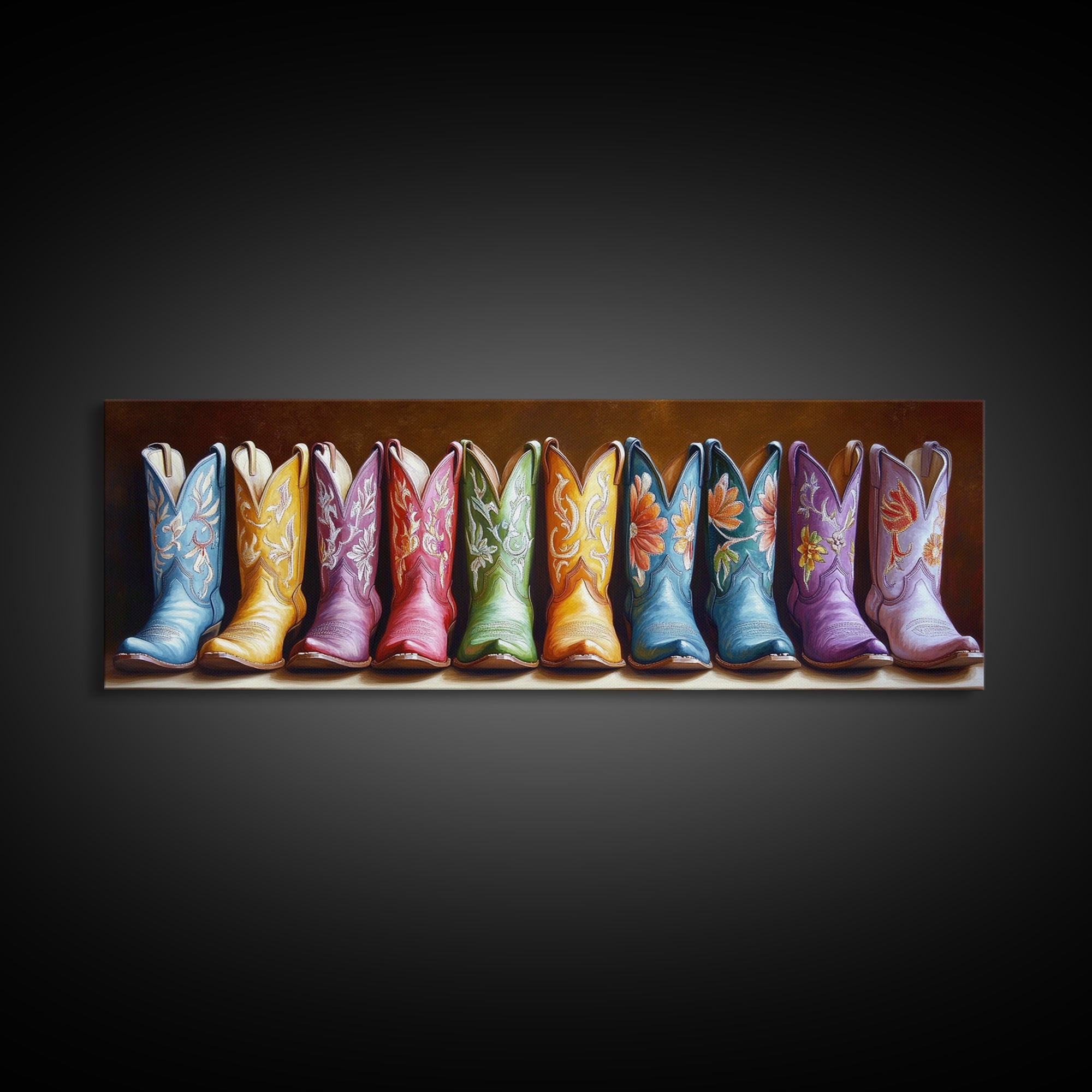 Moody Embroidered Cowboy Boots Wall Art, Western Wall Decor, Cowgirl Canvas Print, Rustic Farmhouse Decor, Unique Gift For Her