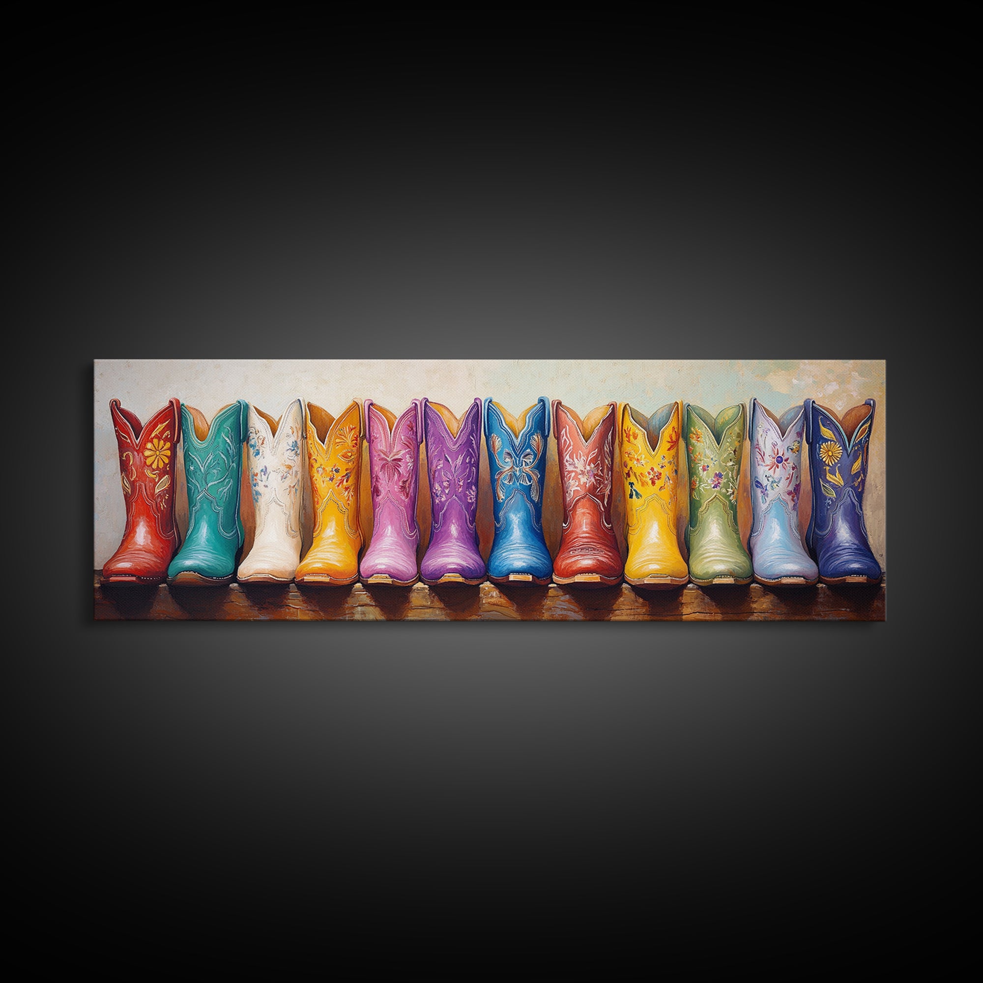 Bright Western Cowboy Boots Wall Art, Colorful Ranch Decor, Cowgirl Canvas Print, Rustic Farmhouse Living Room Art Gift