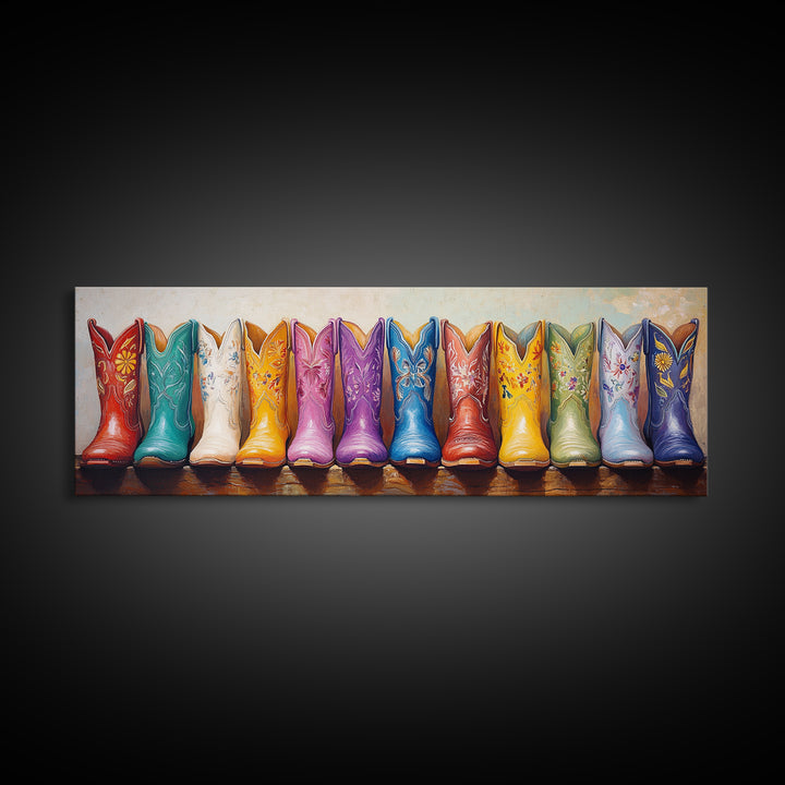 Bright Western Cowboy Boots Wall Art, Colorful Ranch Decor, Cowgirl Canvas Print, Rustic Farmhouse Living Room Art Gift