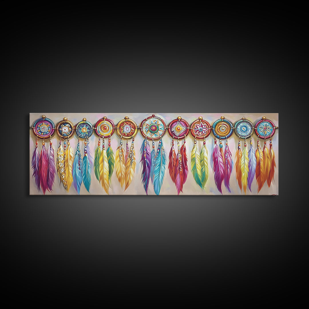 Colorful Dreamcatcher Feather Wall Art, Boho Western Decor, Southwestern Nursery Print, Vibrant Tribal Housewarming Gift
