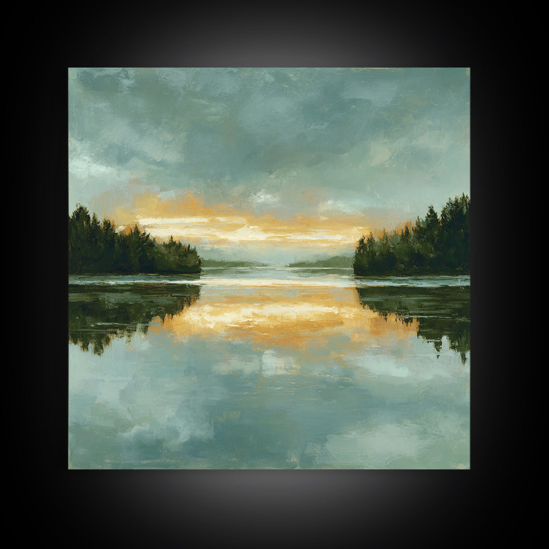 Calming Lake Reflection Framed Canvas Print, Above Bed Art, Textured Wall Art, Bedroom Decor, Fine Art, Serenity, Western Decor, ABA-1x1-11