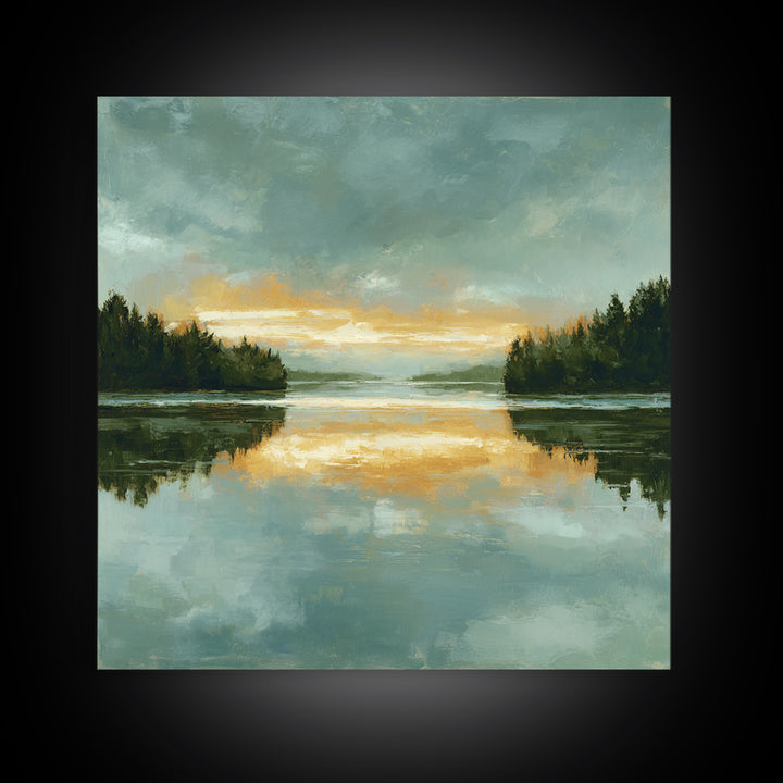Calming Lake Reflection Framed Canvas Print, Above Bed Art, Textured Wall Art, Bedroom Decor, Fine Art, Serenity, Western Decor, ABA-1x1-11