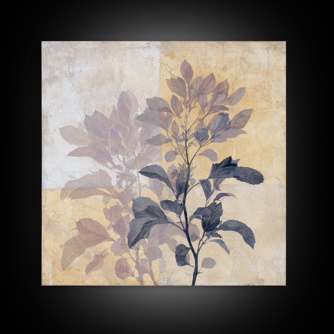 Tonal Botanical Shadows on Plaster Surface Canvas Print, Above Bed Art, Original Art, Bedroom Decor, Fine Art, Serenity, ABA-1x1-23