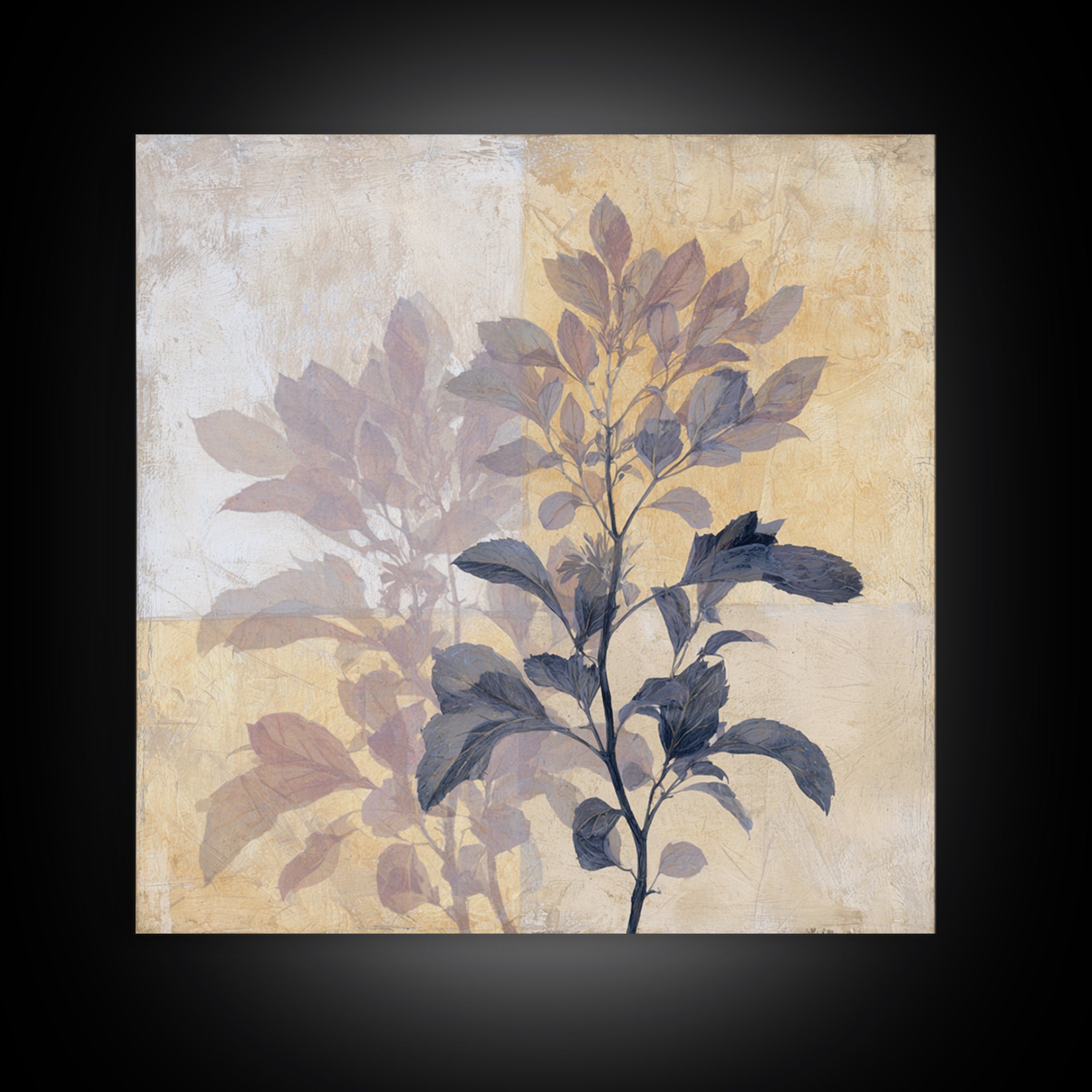 Tonal Botanical Shadows on Plaster Surface Canvas Print, Above Bed Art, Original Art, Bedroom Decor, Fine Art, Serenity, ABA-1x1-23
