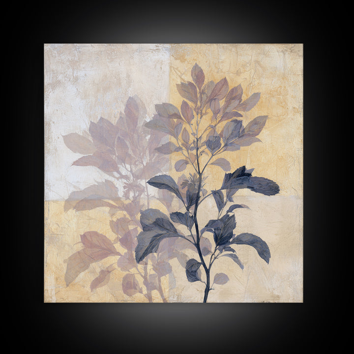 Tonal Botanical Shadows on Plaster Surface Canvas Print, Above Bed Art, Original Art, Bedroom Decor, Fine Art, Serenity, ABA-1x1-23