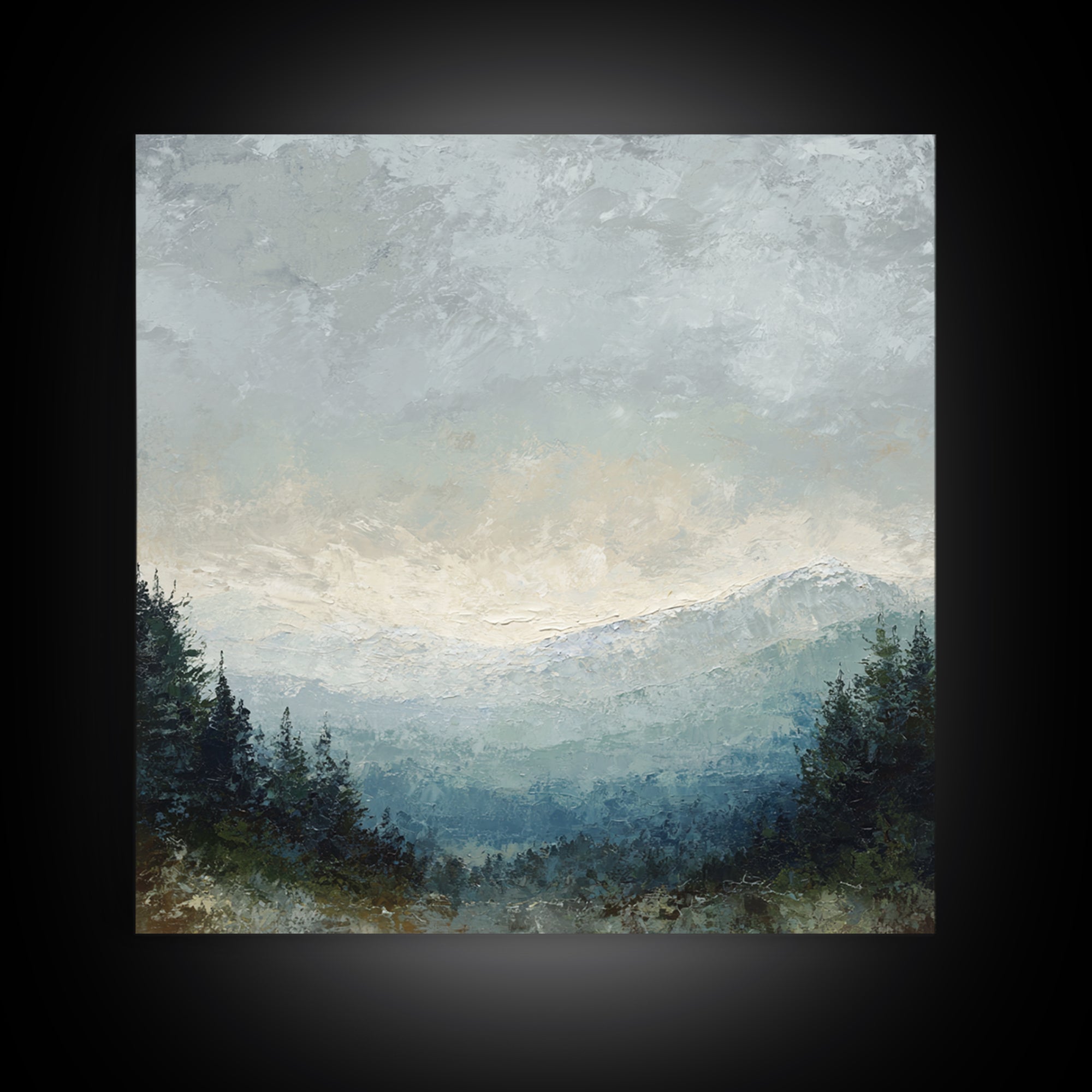 Soft Alpine Horizon Framed Canvas Print, Above Bed Art, Boho Decor, Bedroom Decor, Fine Art, Serenity, Statement Artwork, ABA-1x1-24