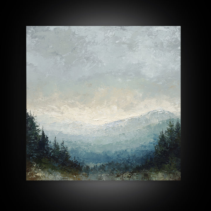 Soft Alpine Horizon Framed Canvas Print, Above Bed Art, Boho Decor, Bedroom Decor, Fine Art, Serenity, Statement Artwork, ABA-1x1-24
