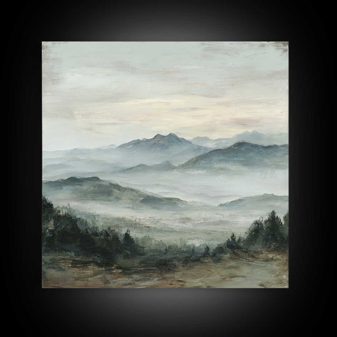 Panoramic Misty Mountain Landscape Canvas Print, Above Bed Art, Neutral Decor, Bedroom Decor, Fine Art, Serenity, Wall Decor, ABA-1x1-25