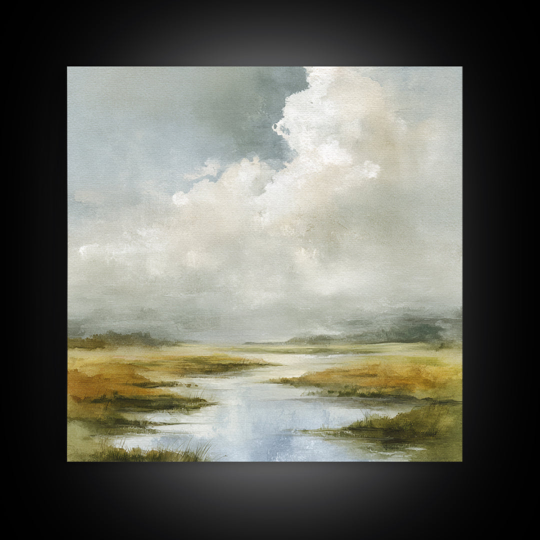 Tranquil Cloudscape with Blush Undertones Framed Canvas Print, Above Bed Art, Modern Decor, Bedroom Decor, Fine Art, Serenity, ABA-1x1-29