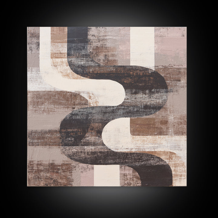 Warm Taupe Abstract Waves Framed Canvas Print, Above Bed Art, Horizontal Wall Art, Bedroom Decor, Abstract Art, Serenity, ABA-1x1-39