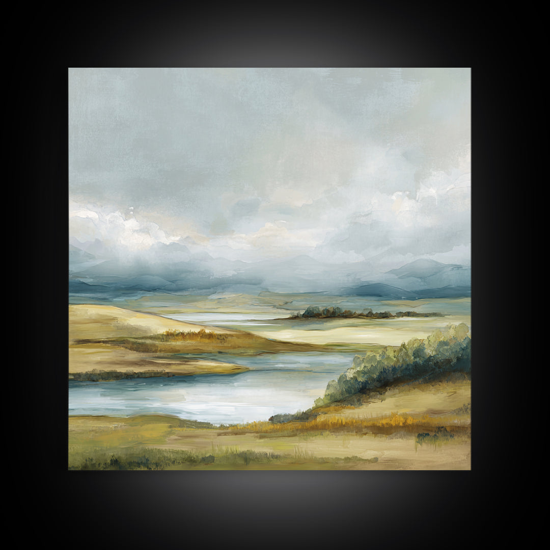 Soft Romantic Landscape Framed Canvas Print, Above Bed Art, Home Decor, Bedroom Decor, Oil Painting, Serenity, Contemporary Art, ABA-1x1-41