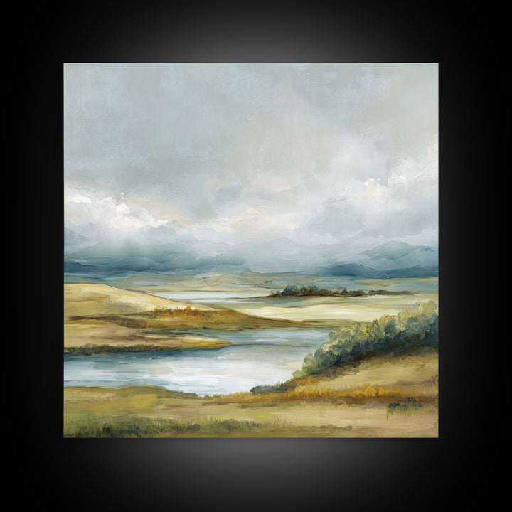 Soft Romantic Landscape Framed Canvas Print, Above Bed Art, Home Decor, Bedroom Decor, Oil Painting, Serenity, Contemporary Art, ABA-1x1-41