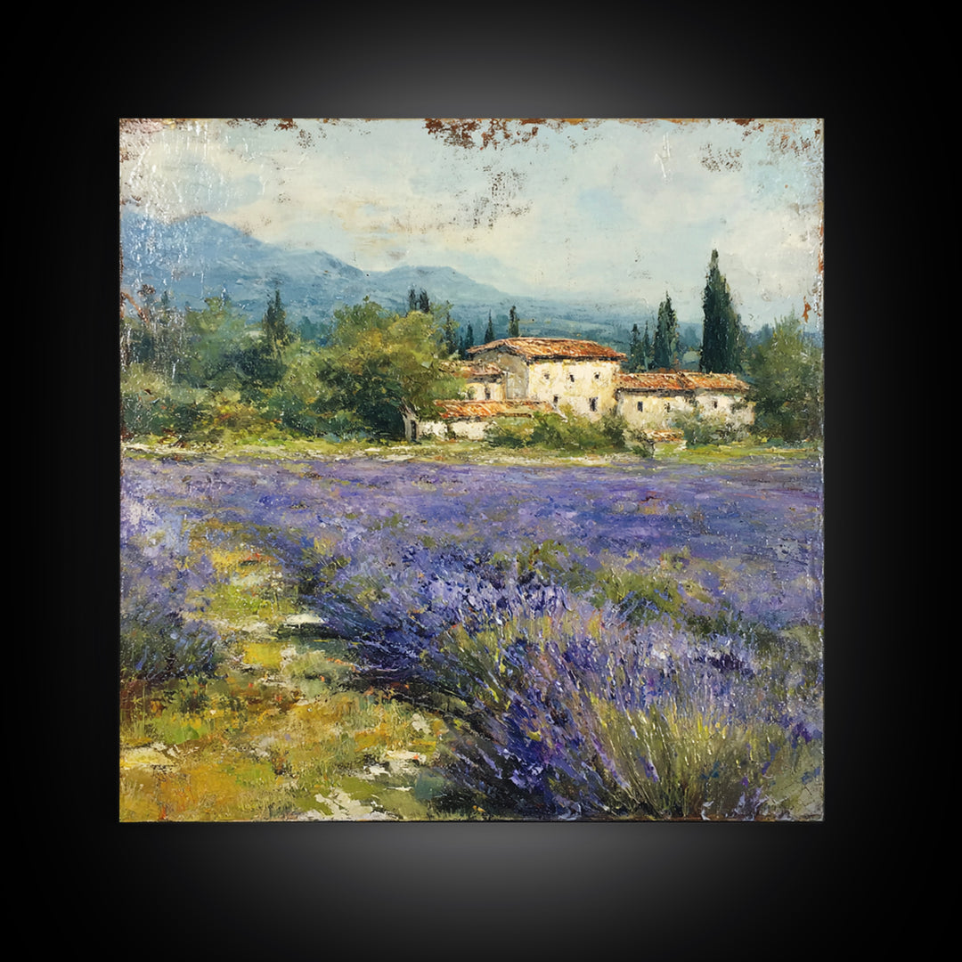 Oversized Lavender Field Framed Canvas Print, Above Bed Art, Dopamine Decor, Bedroom Decor, Oil Painting, Serenity, ABA-1x1-43