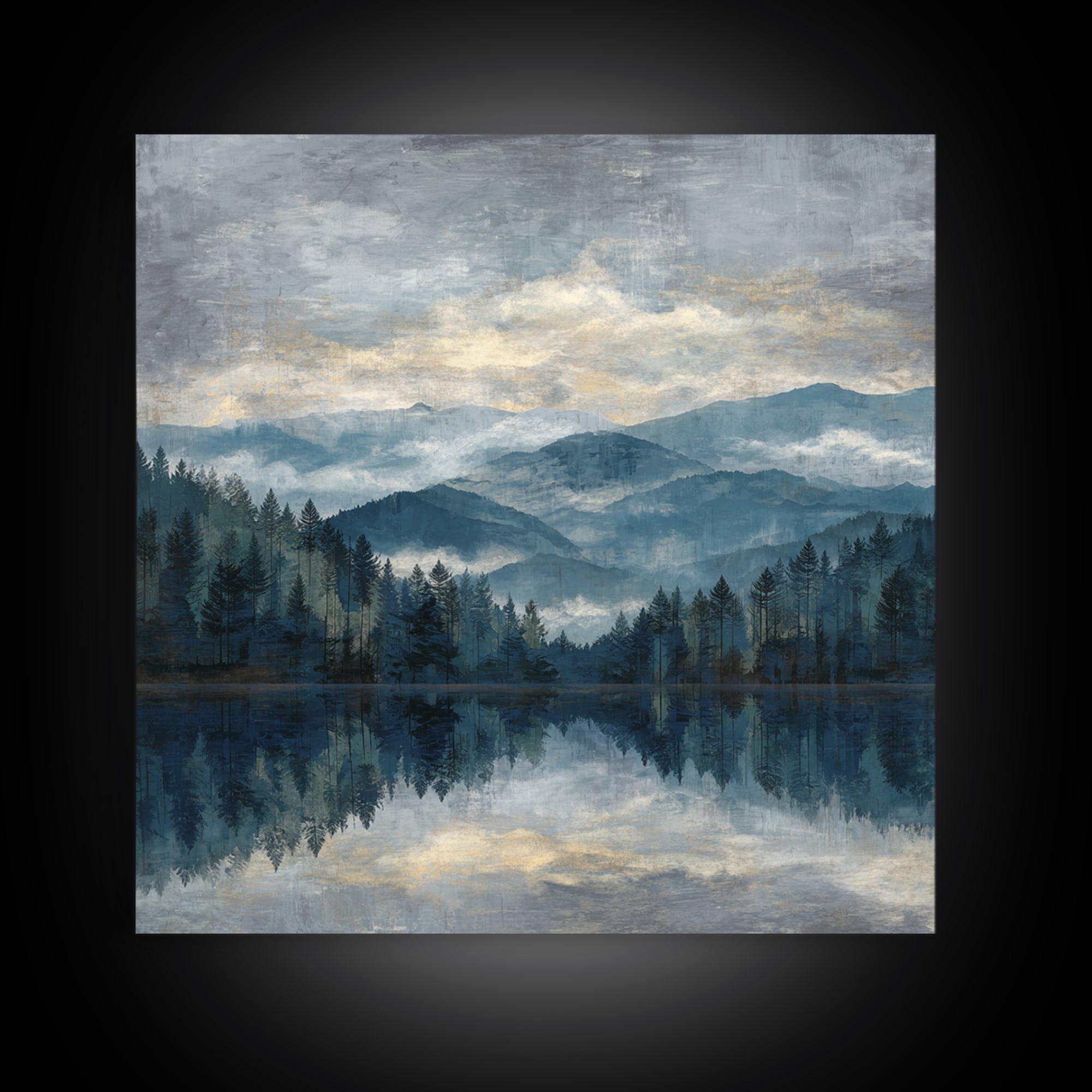 Soft Alpine Horizon Framed Canvas Print, Above Bed Art, Digital Prints, Bedroom Decor, Oil Painting, Serenity, Printable Art, ABA-1x1-48