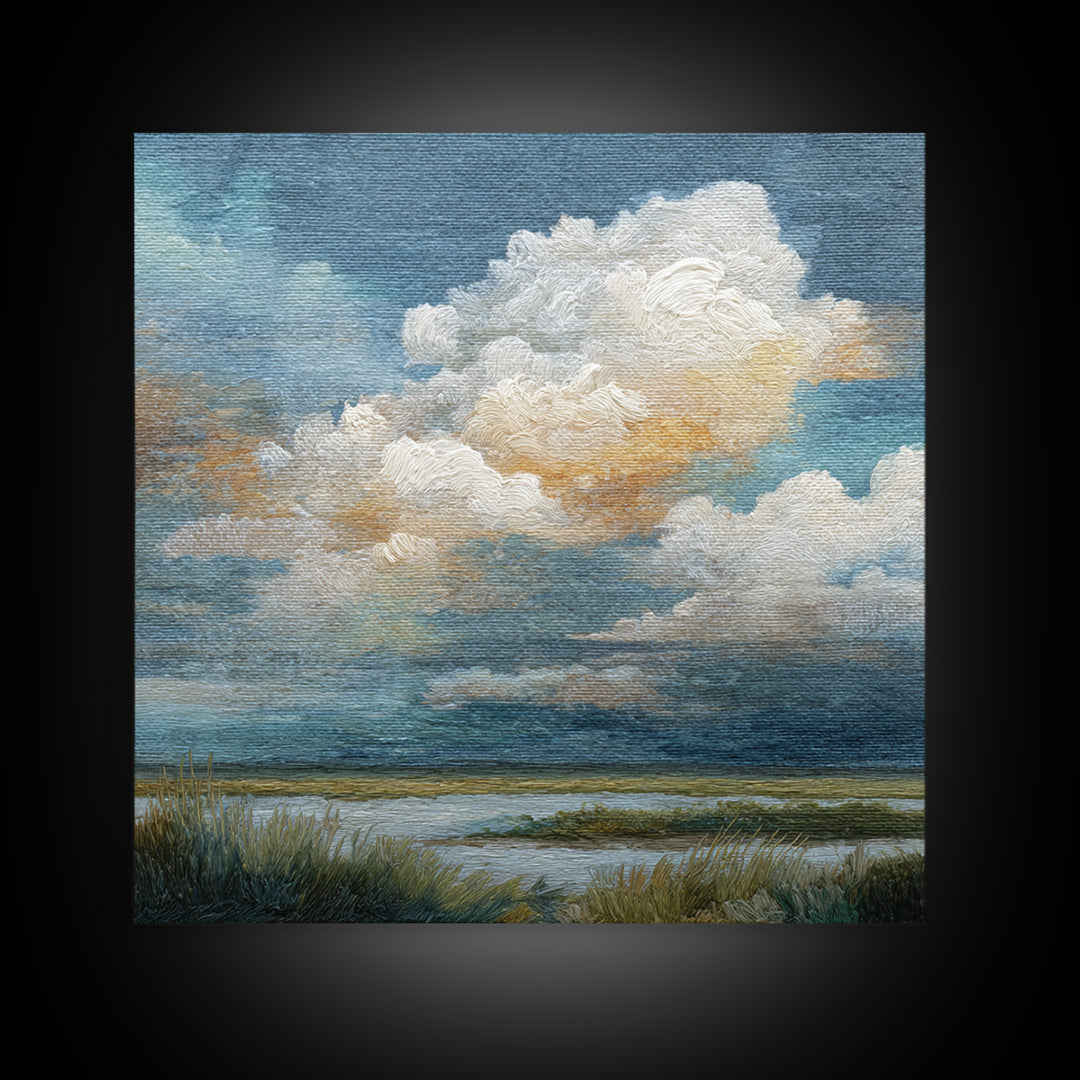 Tranquil Cloudscape with Blush Undertones Canvas Print, Above Bed Art, 3 Piece Wall Art, Bedroom Decor, Fine Art, Serenity, ABA-1x1-5