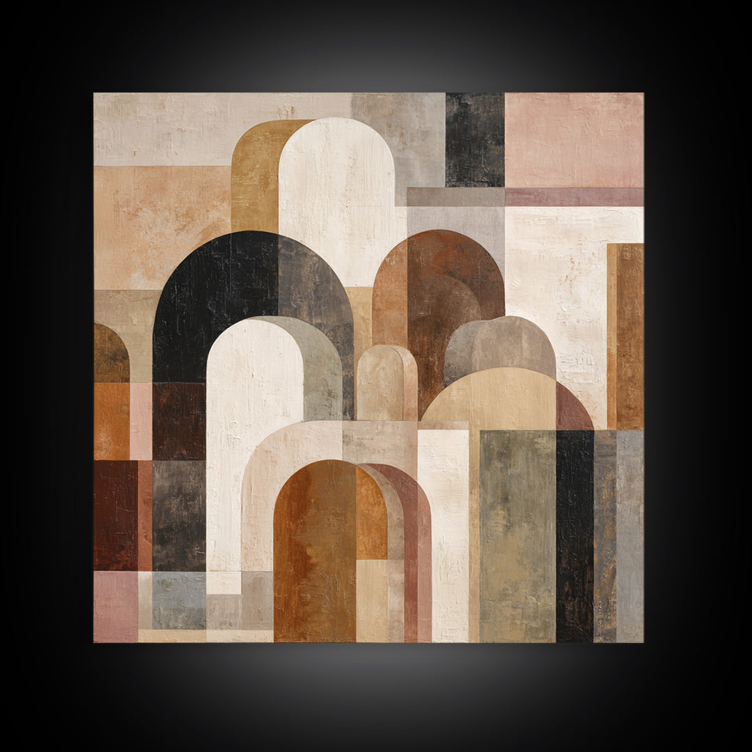 Neutral Abstract Arches Framed Canvas Print, Above Bed Art, Horizontal Wall Art, Bedroom Decor, Abstract Art, Serenity, ABA-1x1-52