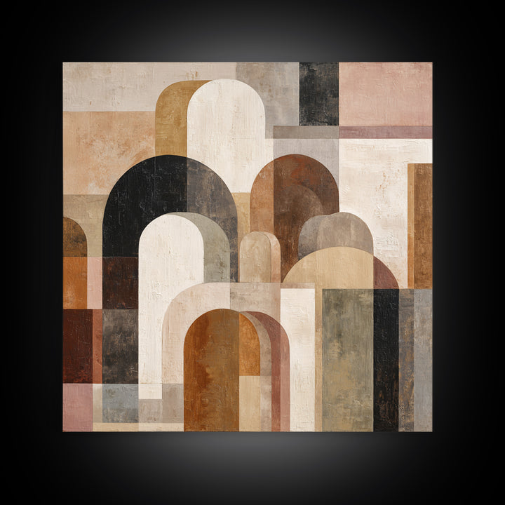 Neutral Abstract Arches Framed Canvas Print, Above Bed Art, Horizontal Wall Art, Bedroom Decor, Abstract Art, Serenity, ABA-1x1-52