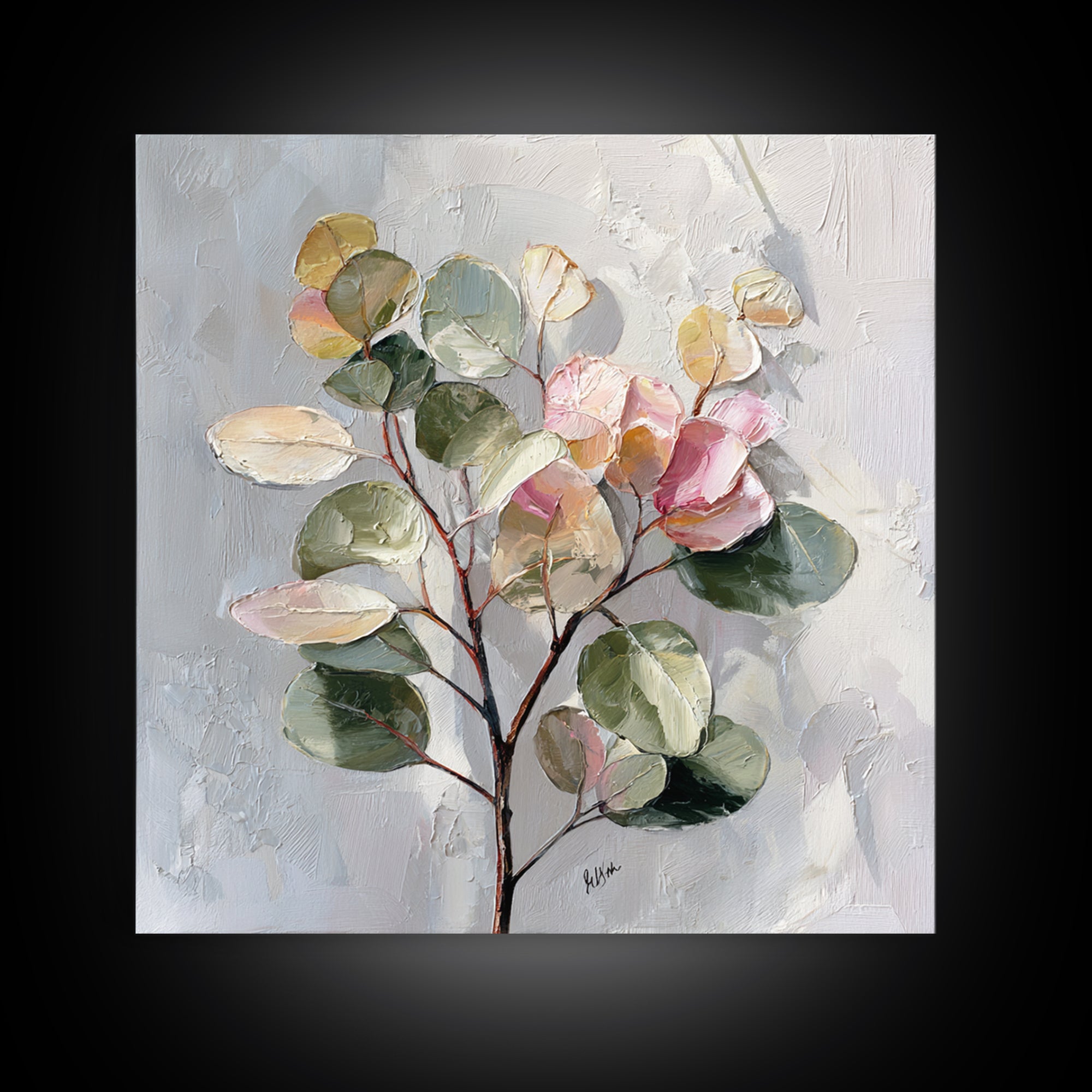 Soft Eucalyptus Branches Arranged Symmetrically Canvas Print, Above Bed Art, Dopamine Decor, Bedroom Decor, Serenity, ABA-1x1-6
