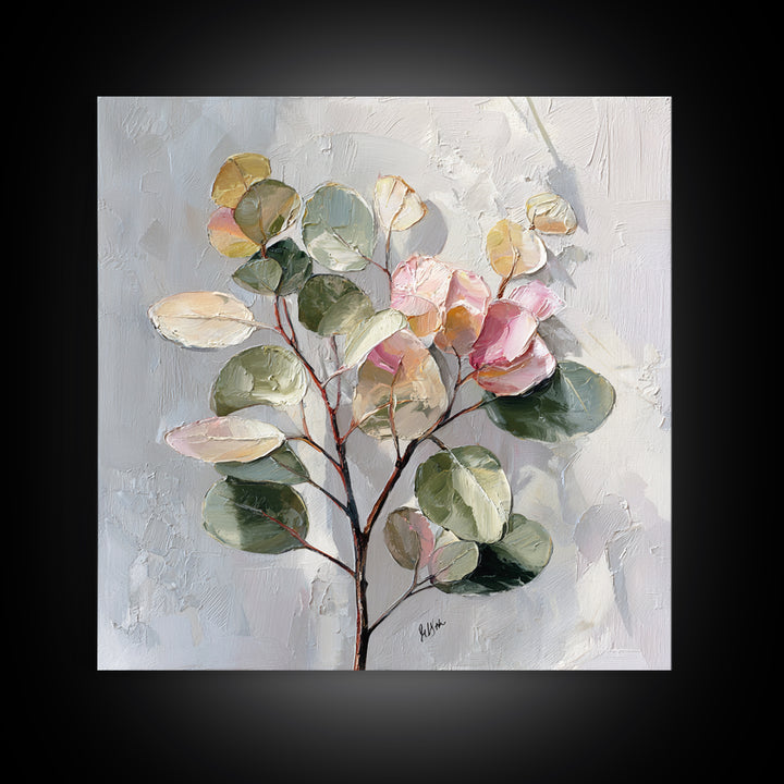 Soft Eucalyptus Branches Arranged Symmetrically Canvas Print, Above Bed Art, Dopamine Decor, Bedroom Decor, Serenity, ABA-1x1-6