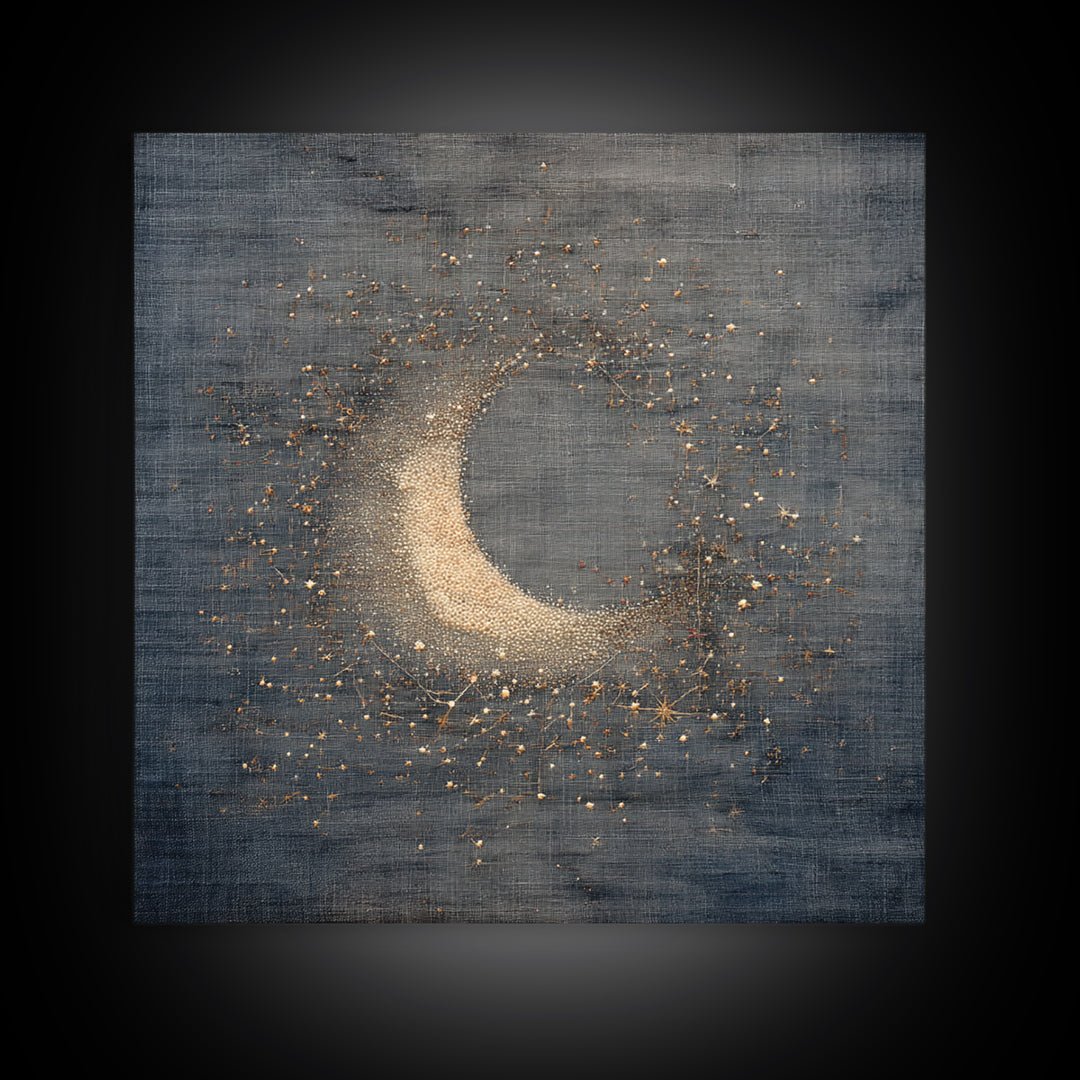 Subtle Celestial Scene Framed Canvas Print, Above Bed Art, Above Bed Decor, Bedroom Decor, Oil Painting, Serenity, ABA-1x1-61
