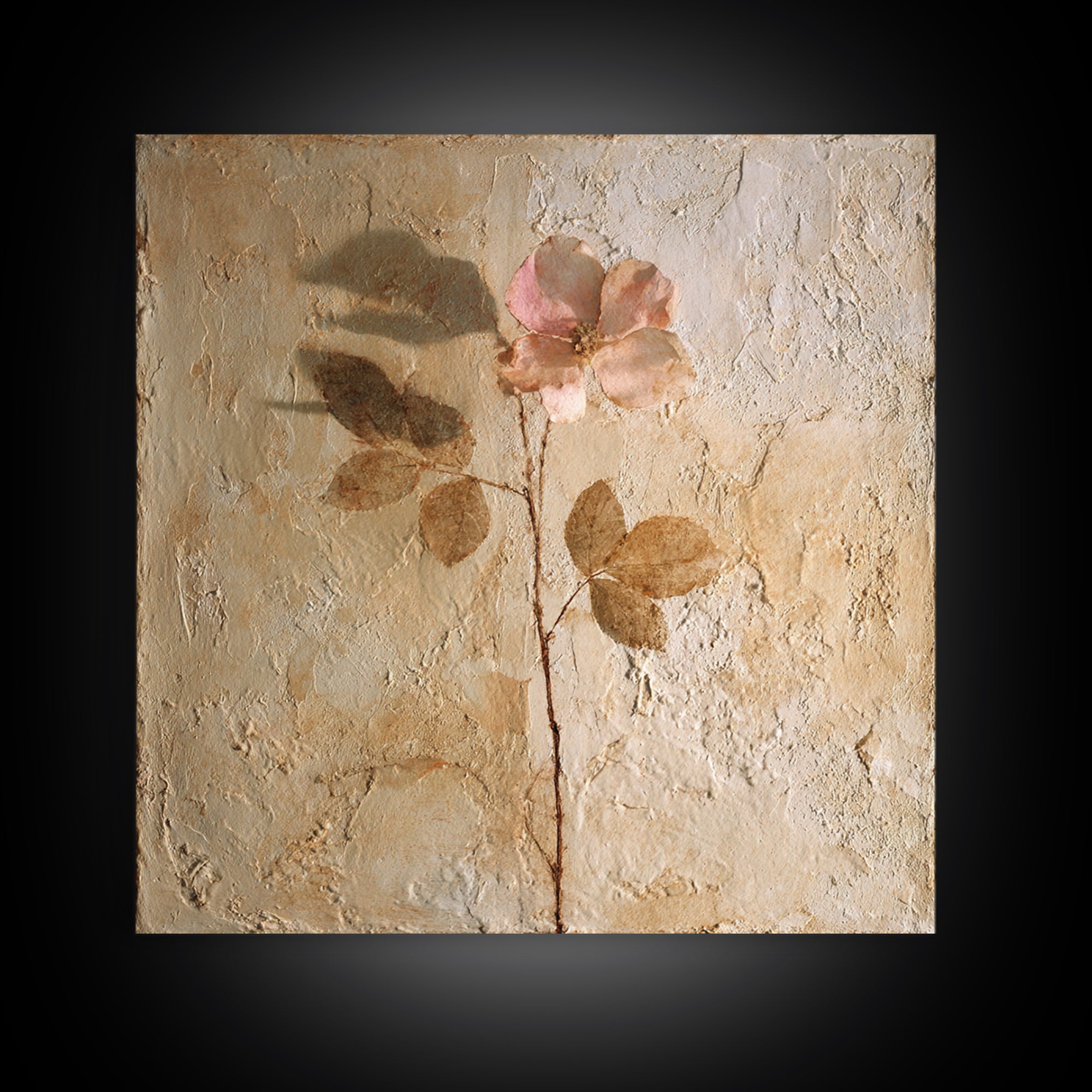 Tonal Botanical Shadows on Plaster Surface Canvas Print, Above Bed Art, Photography Prints, Bedroom Decor, Serenity, ABA-1x1-71